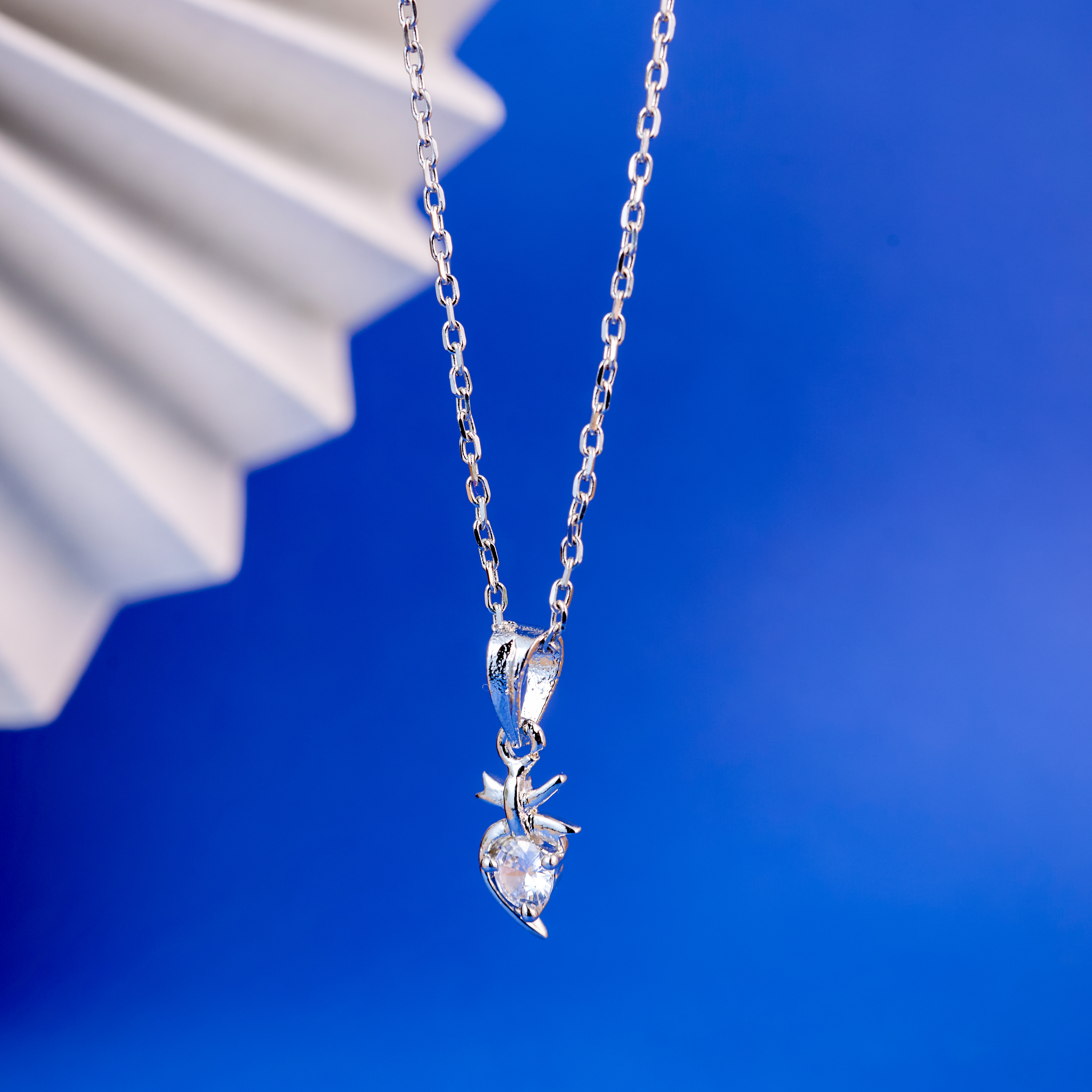 Nimoraa Silver Petite Heart Drop Chain