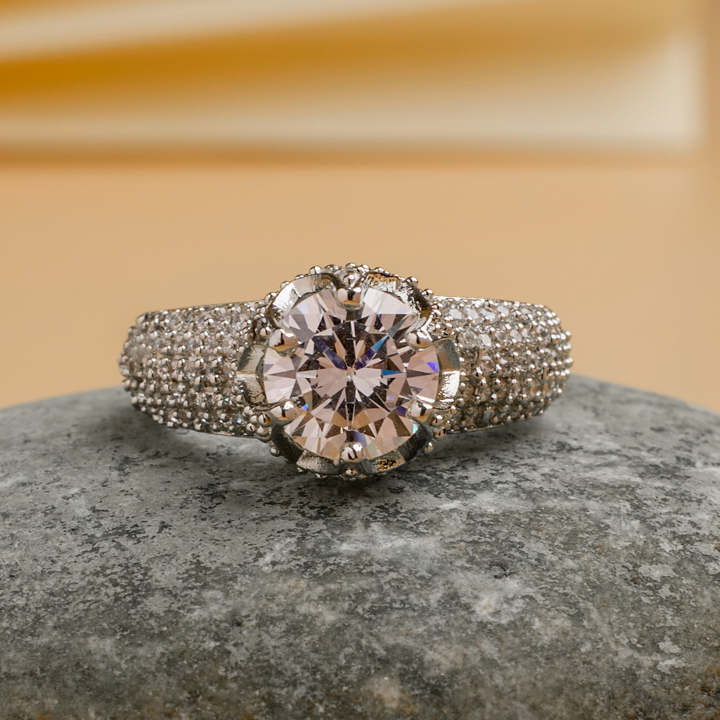 The Silver Regal Solitaire Halo studded Ring