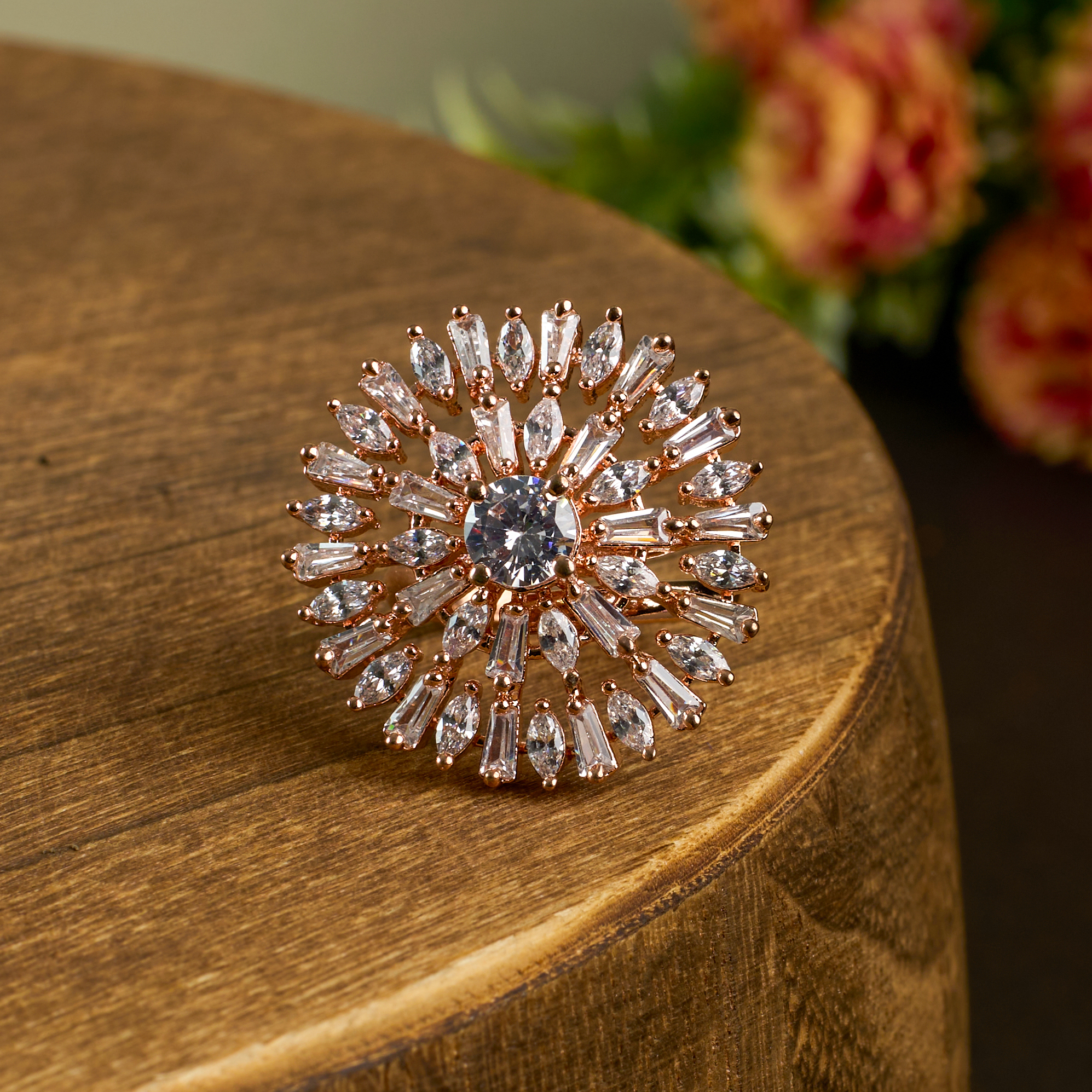 The Rosegold Geometric Daisy Ring