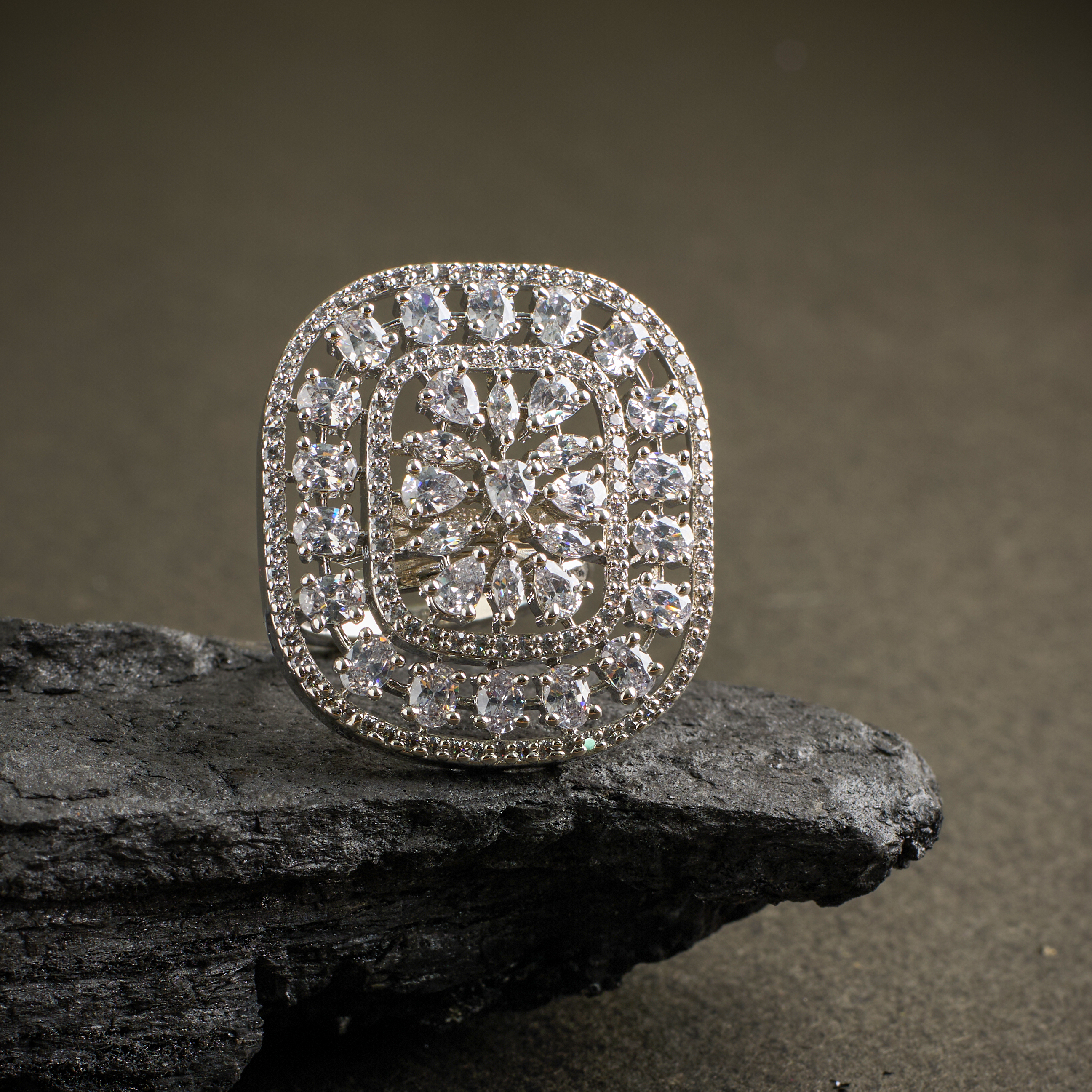 The Silver Regal Bloom Square Ring