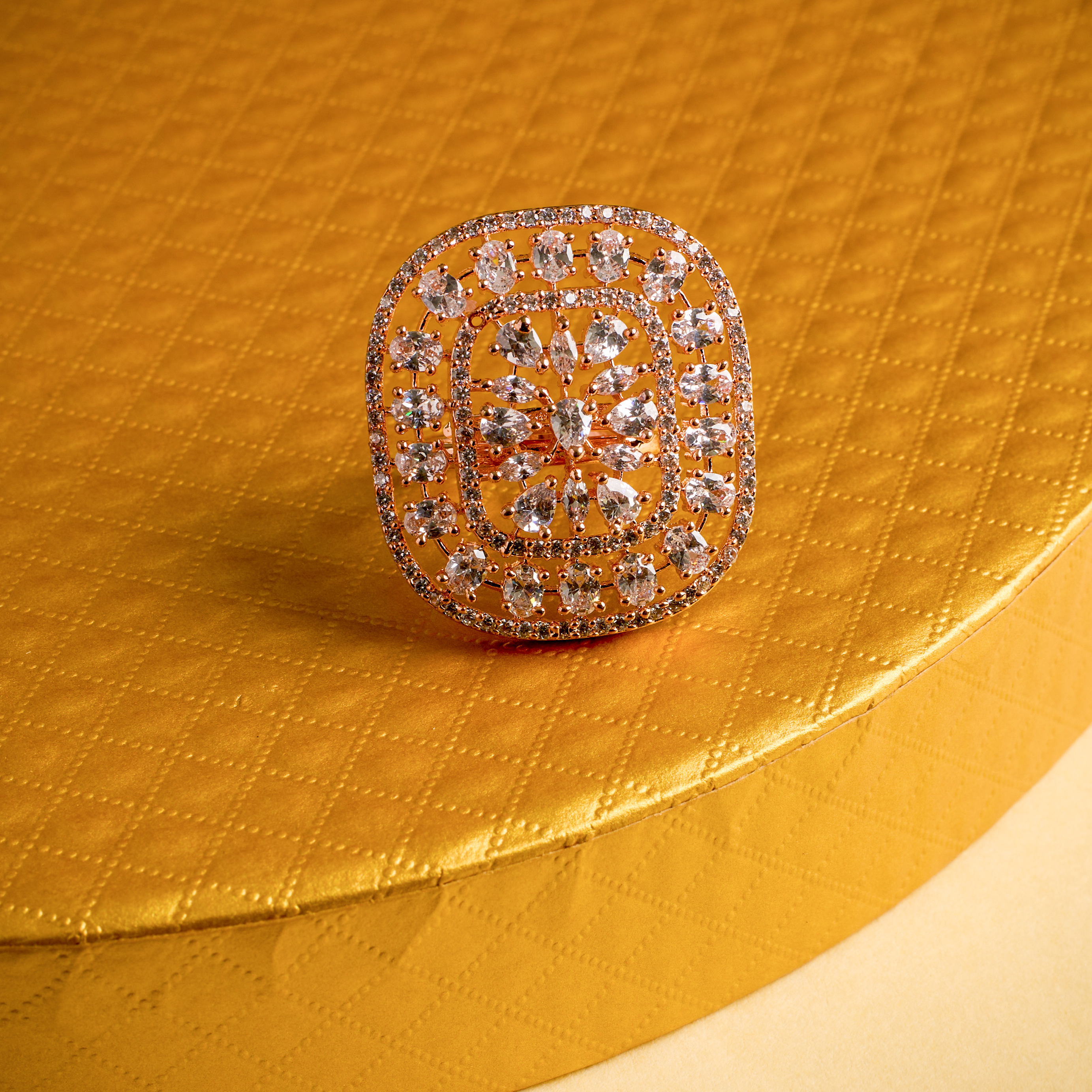 The Rosegold Regal Bloom Square Ring