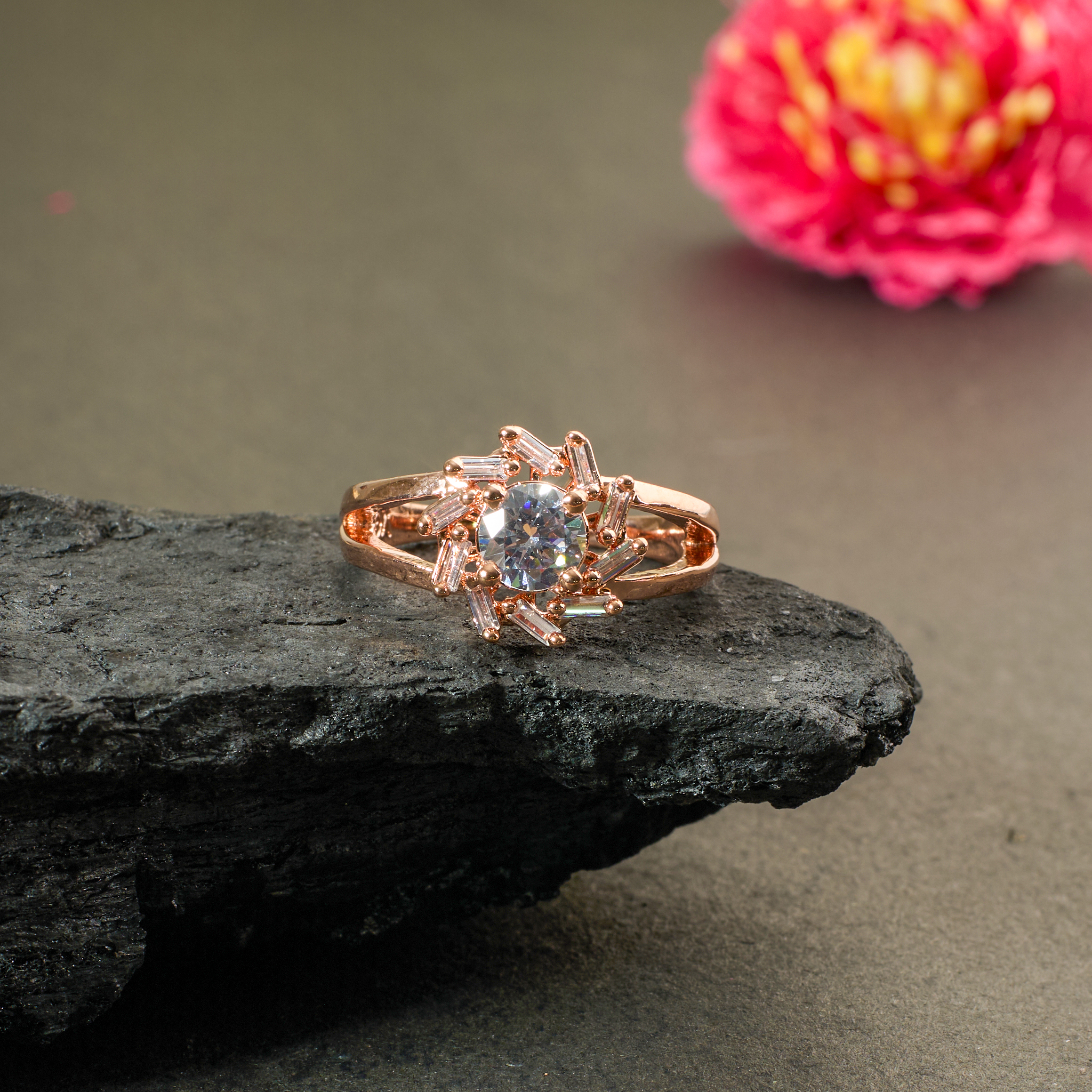 The Rosegold Baguette Star Solitaire
