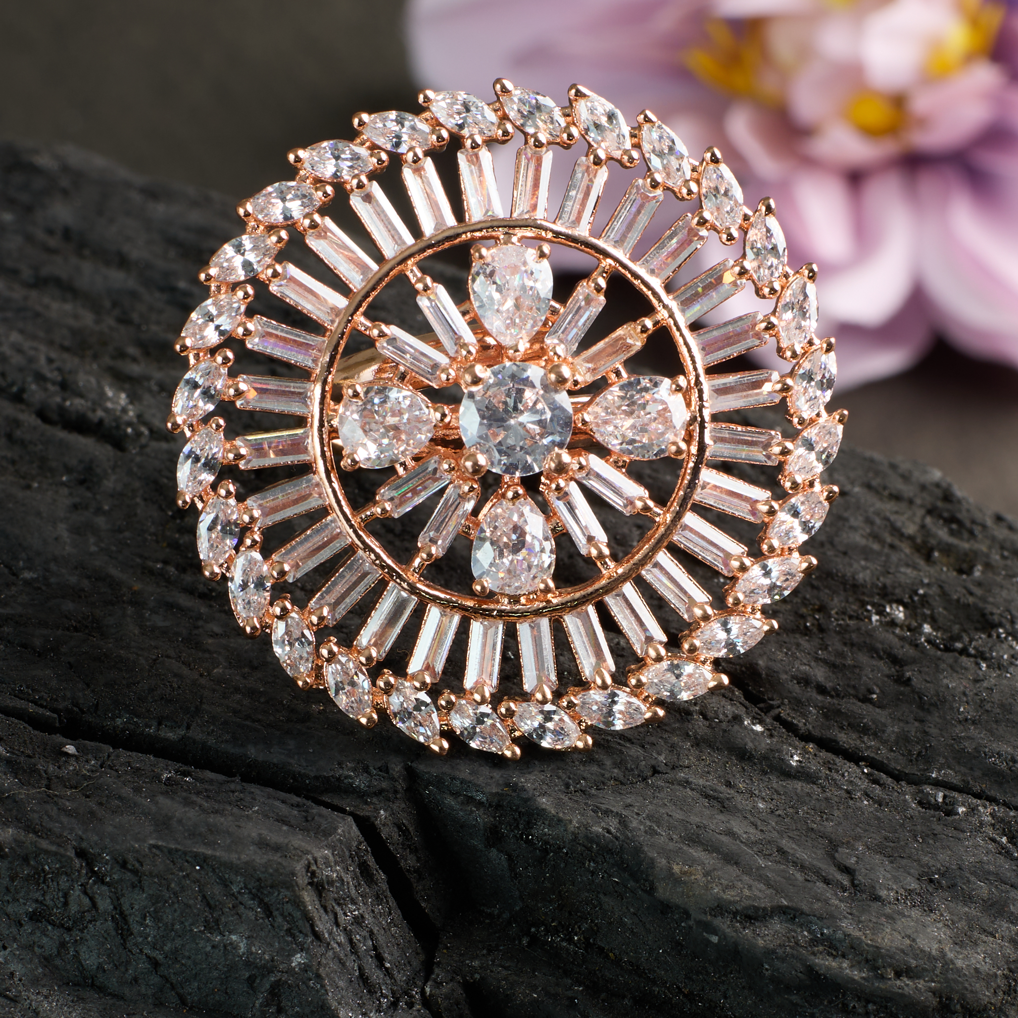 The Rosegold Radiant Halo Cocktail Ring