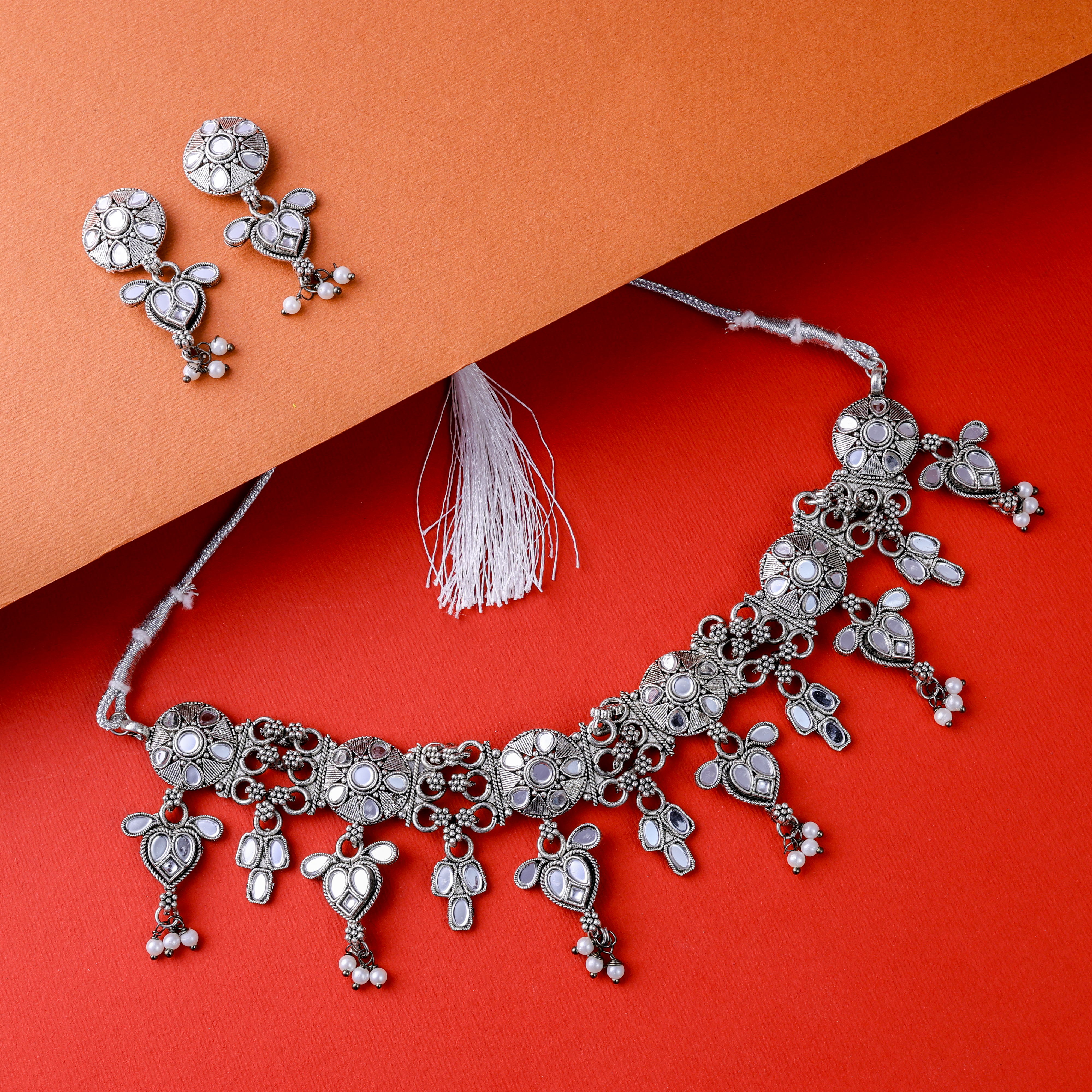 Nimoraa Kiva MirrorDrop Oxidised Choker Set