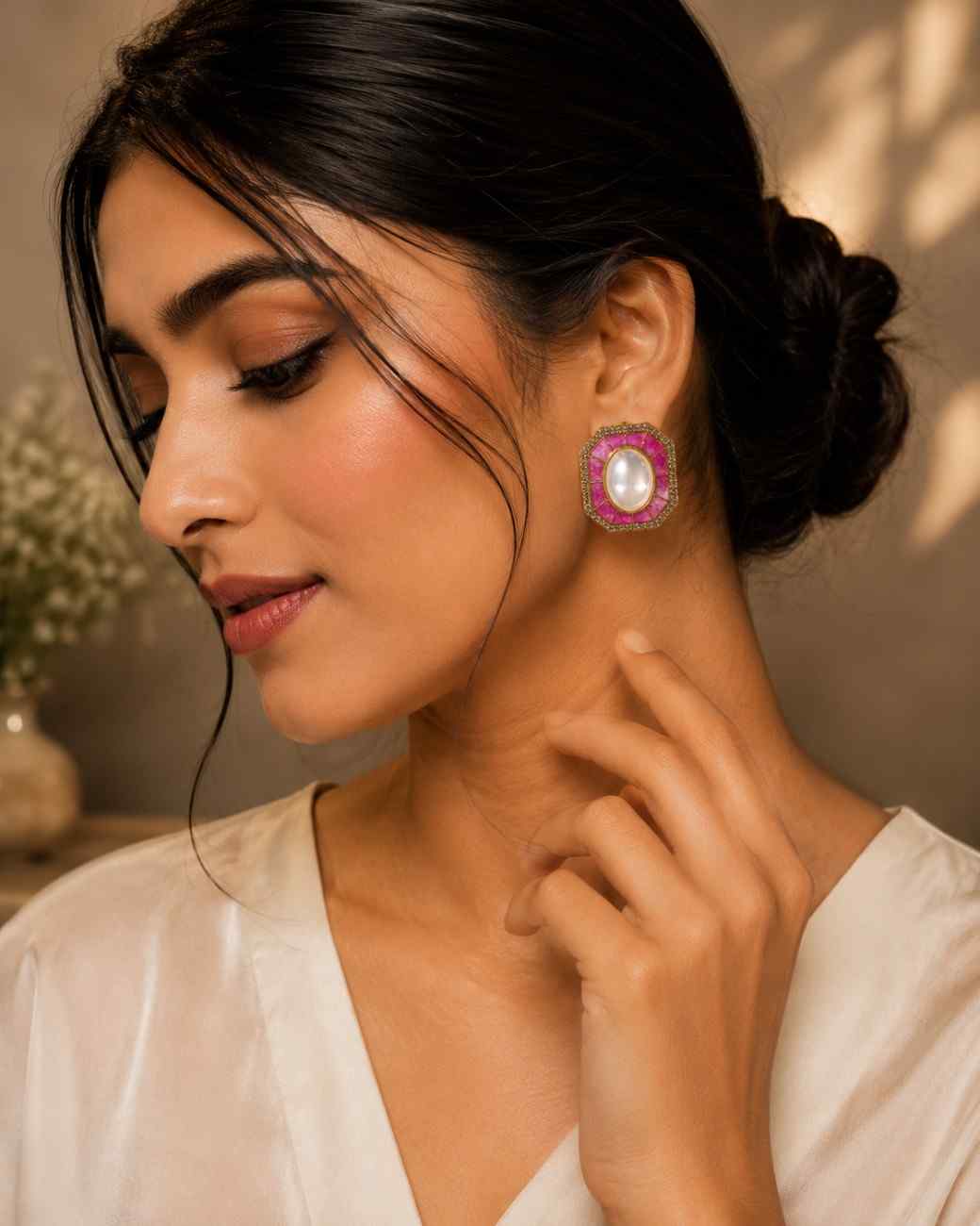 Royal Pink Kundan Earrings