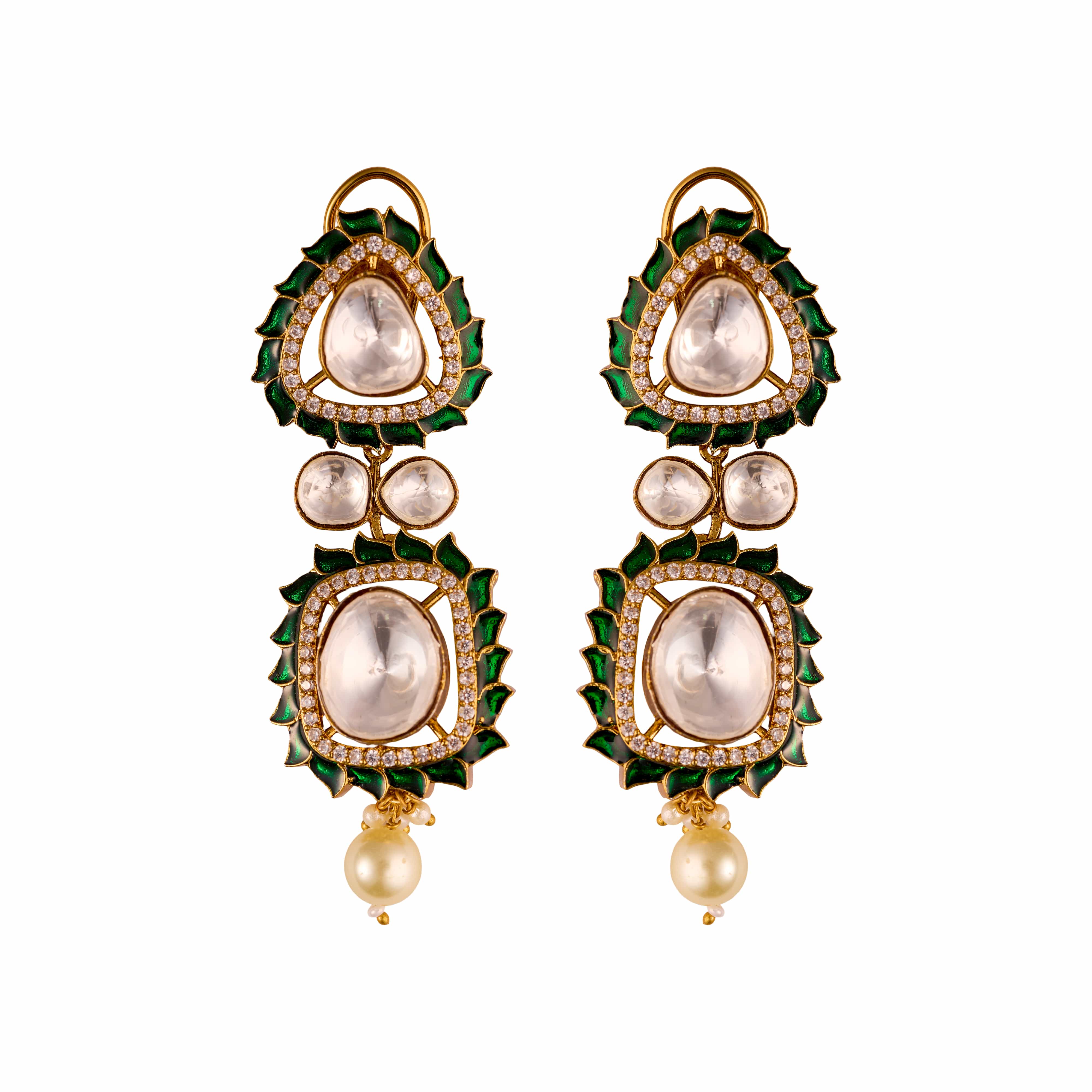 The Jashn-e-Noor Emerald Green Drop Royal Kundan Earrings