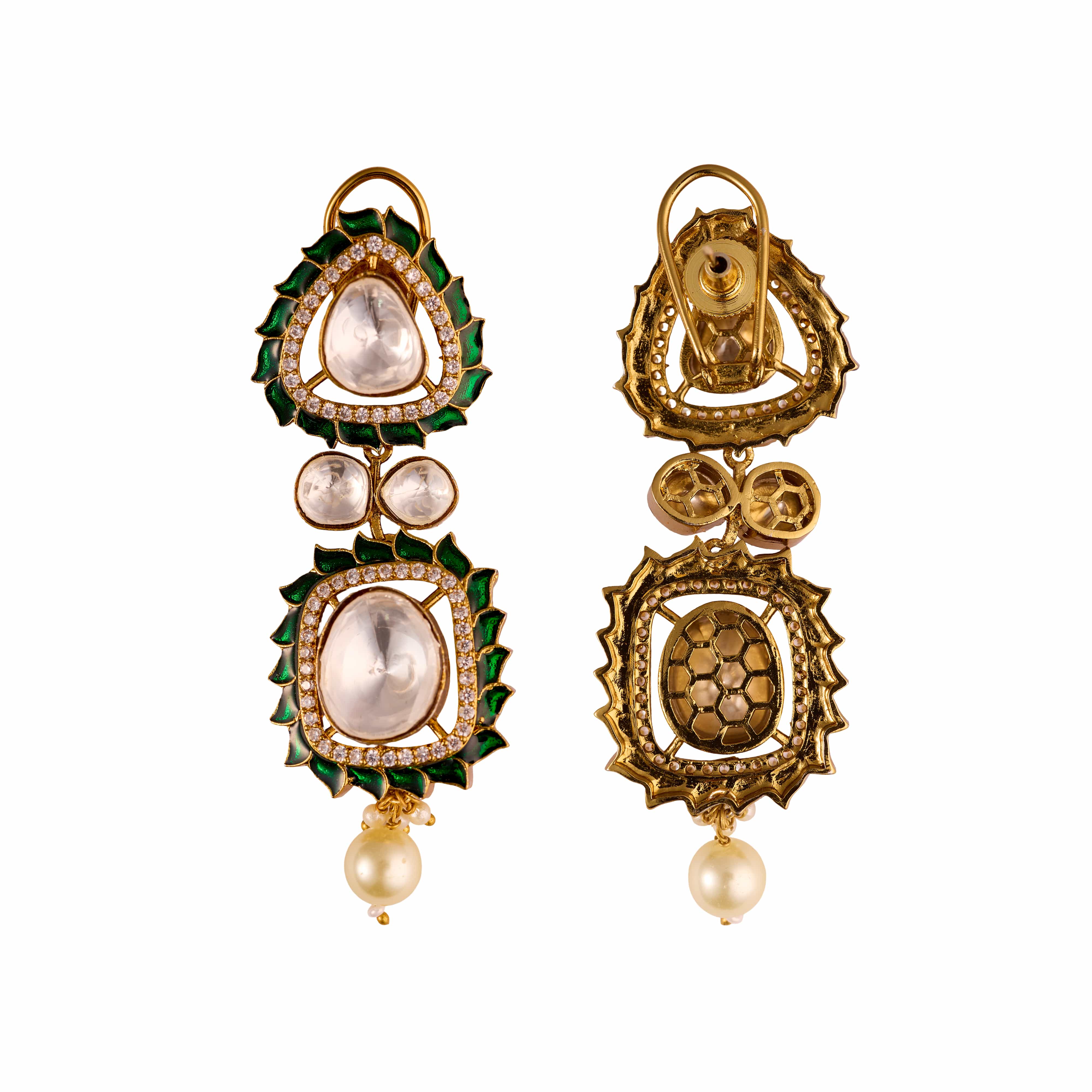 The Jashn-e-Noor Emerald Green Drop Royal Kundan Earrings