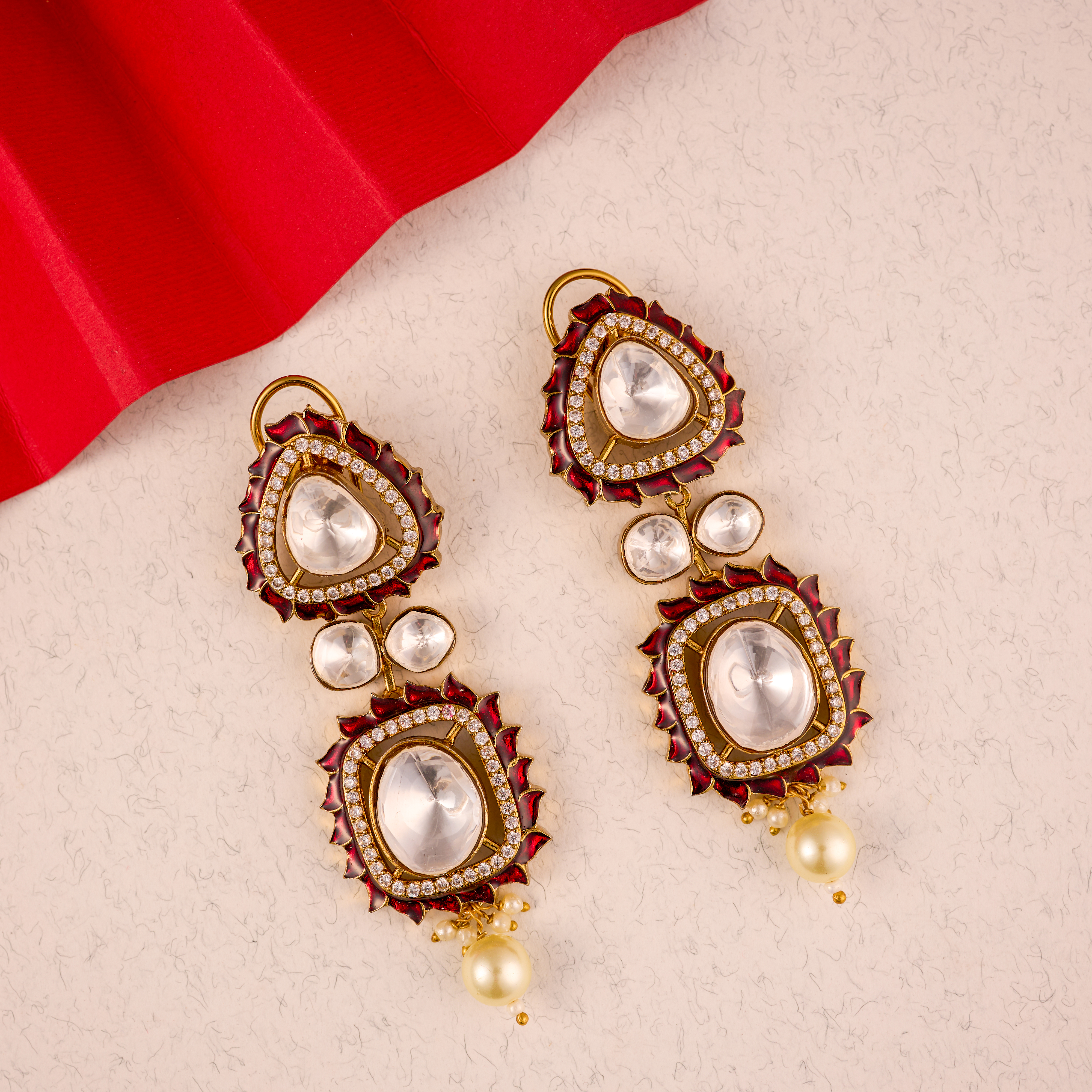 The Jashn-e-Noor Red Drop Royal Kundan Earrings