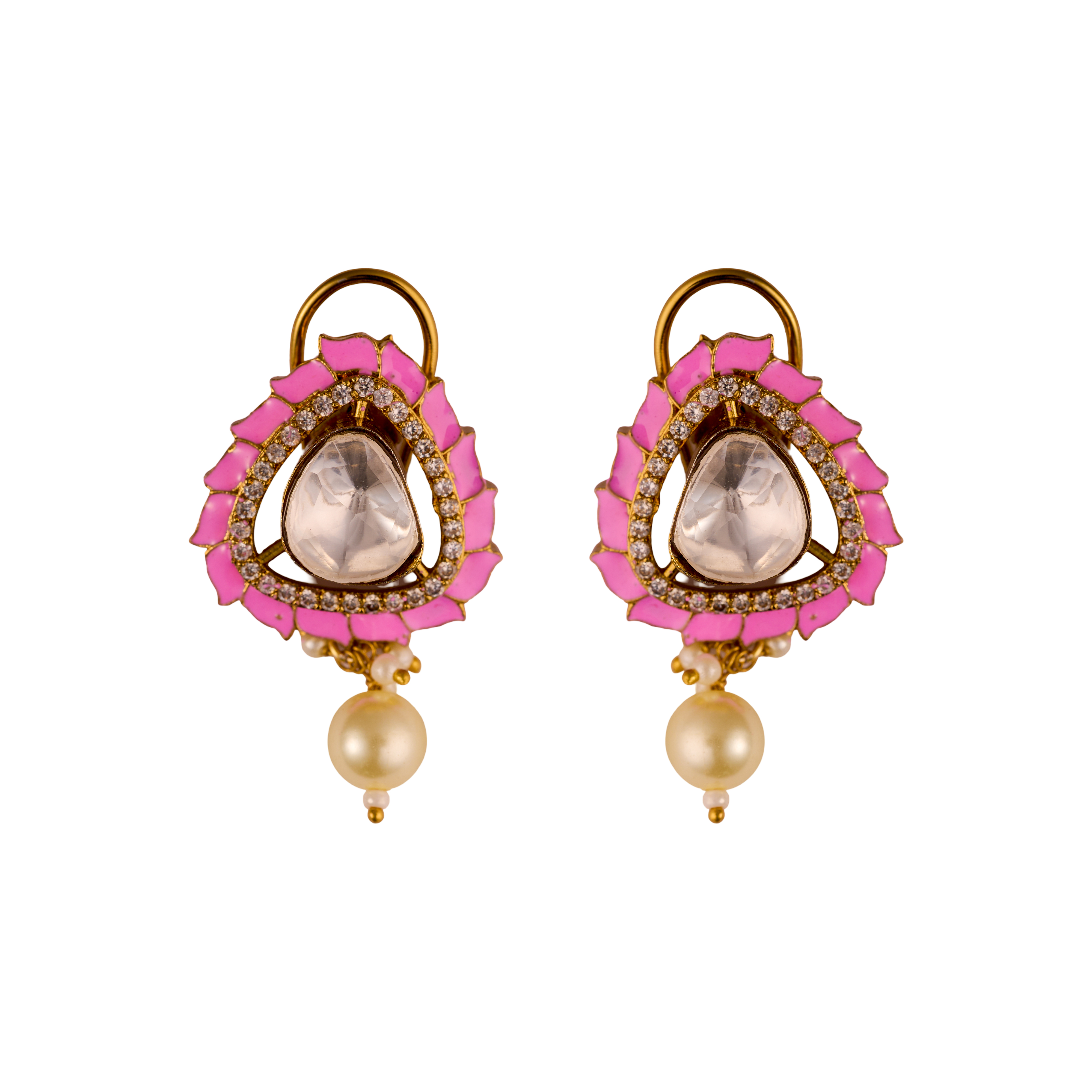 The Trikon-e-Noor Pink Drop Royal Kundan Earrings