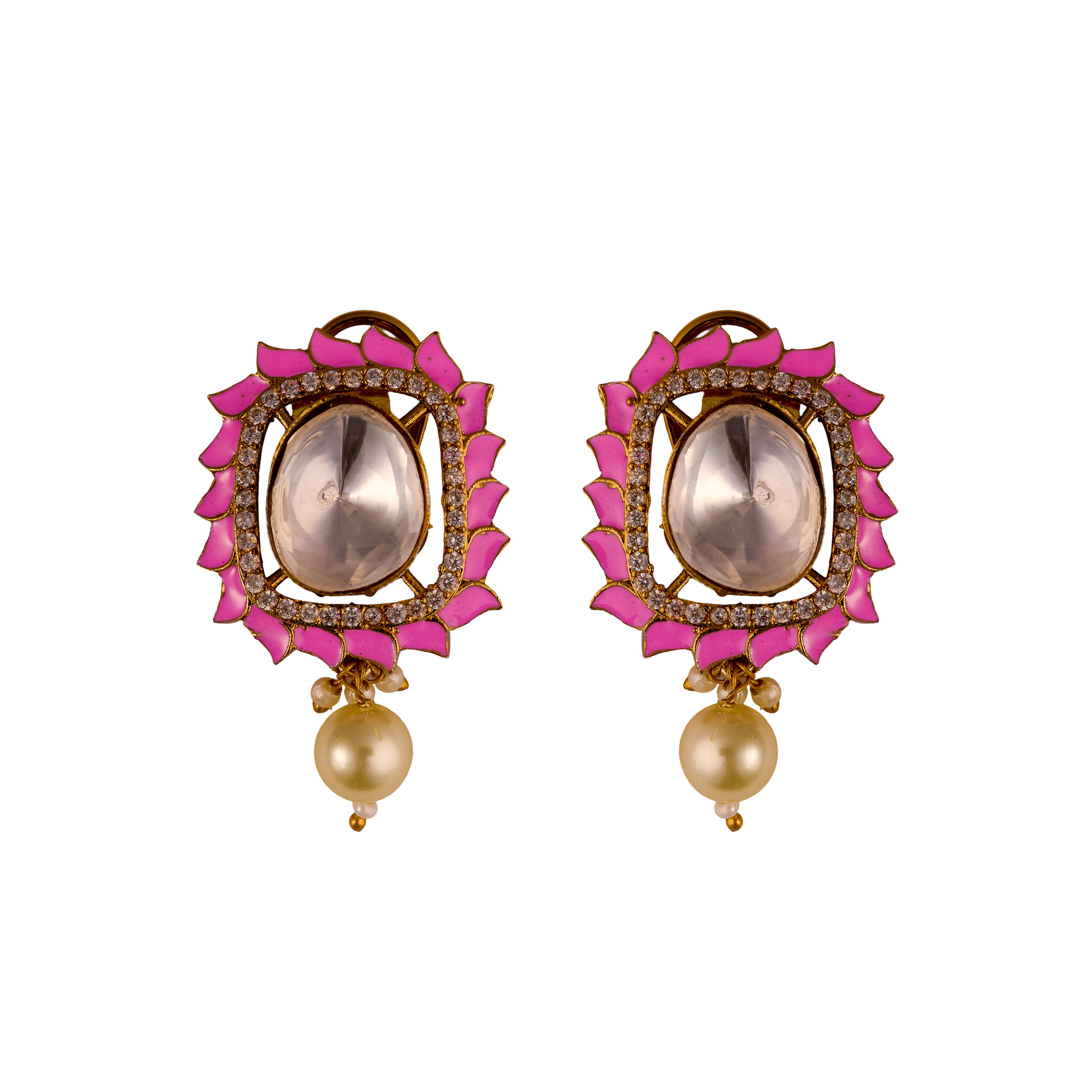 The Rangmahal Pink Drop Royal Kundan Earring