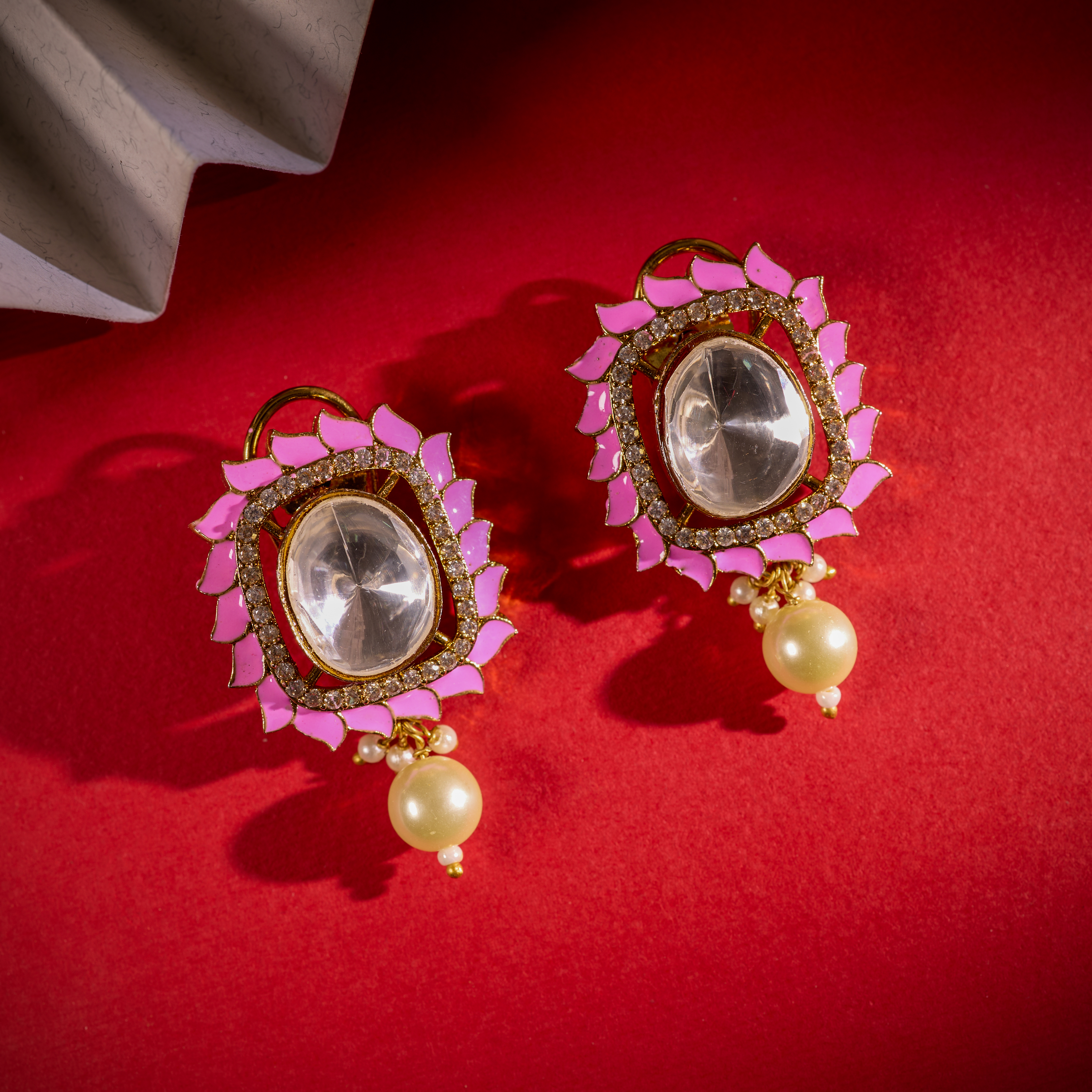 The Rangmahal Pink Drop Royal Kundan Earring