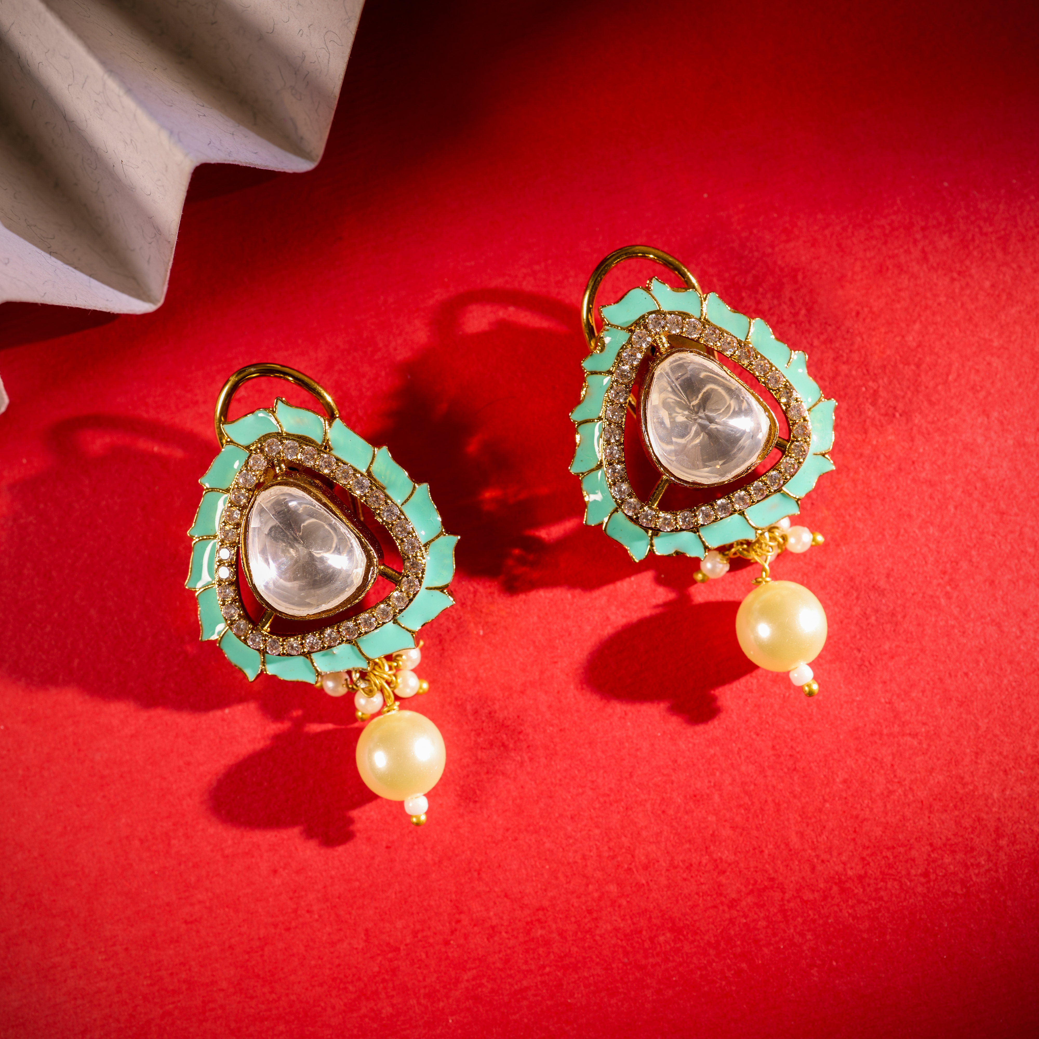 The Trikon-e-Noor Turquoise Drop Royal Kundan Earrings