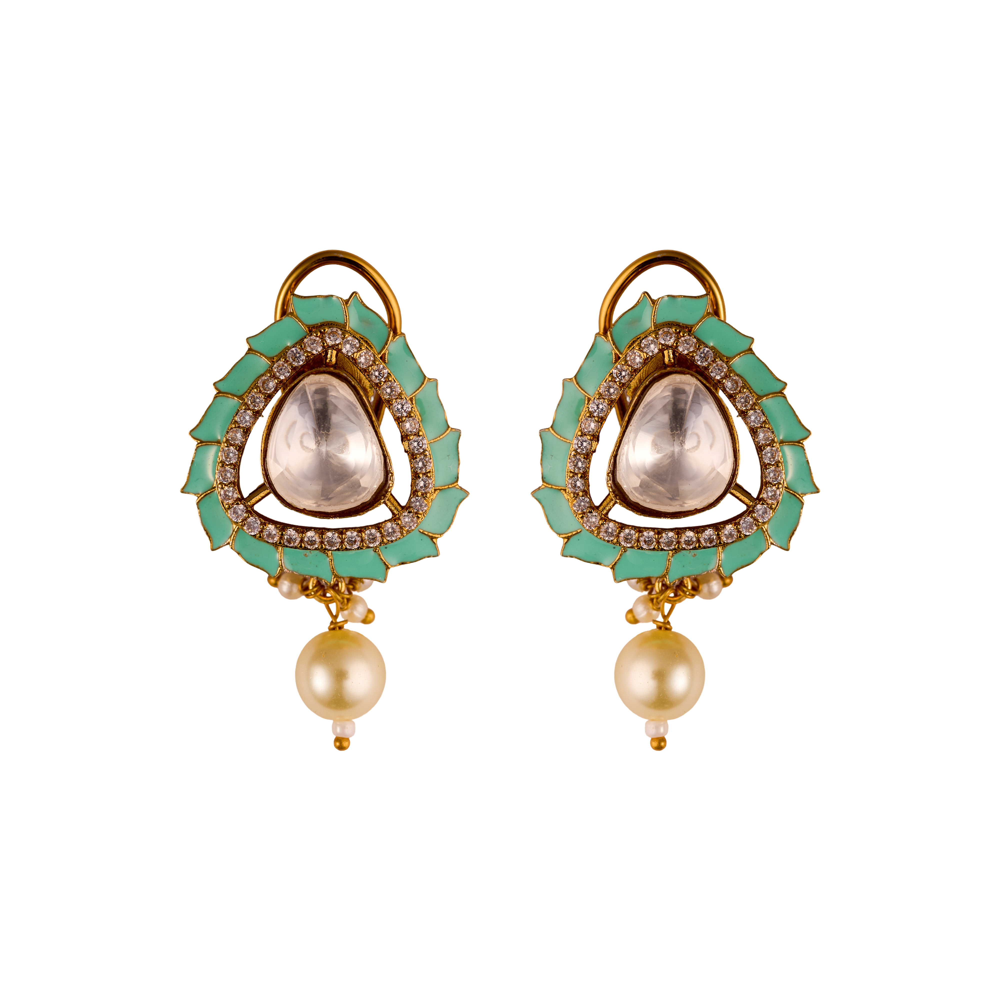 The Trikon-e-Noor Turquoise Drop Royal Kundan Earrings