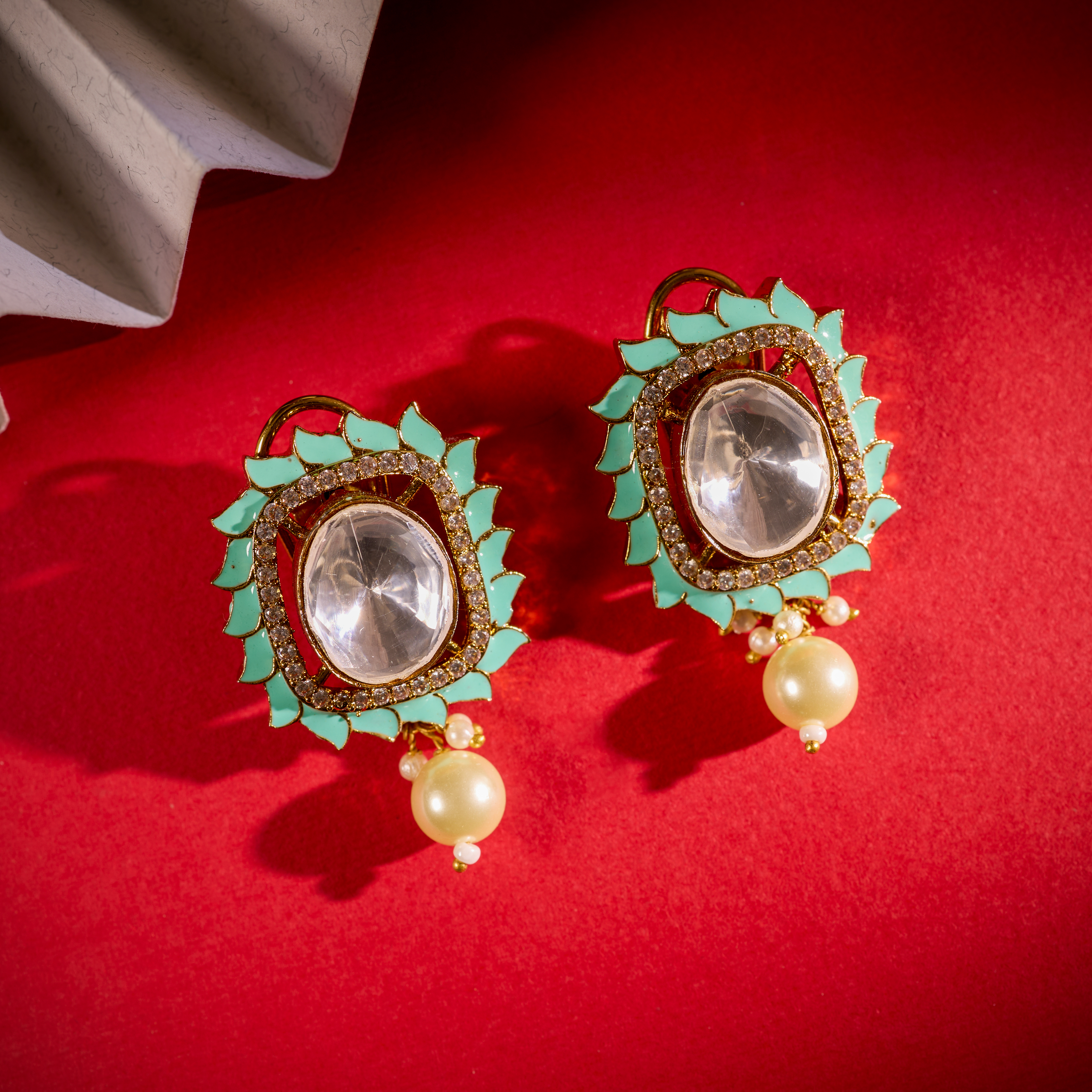 The Rangmahal Turquoise Drop Royal Kundan Earrings
