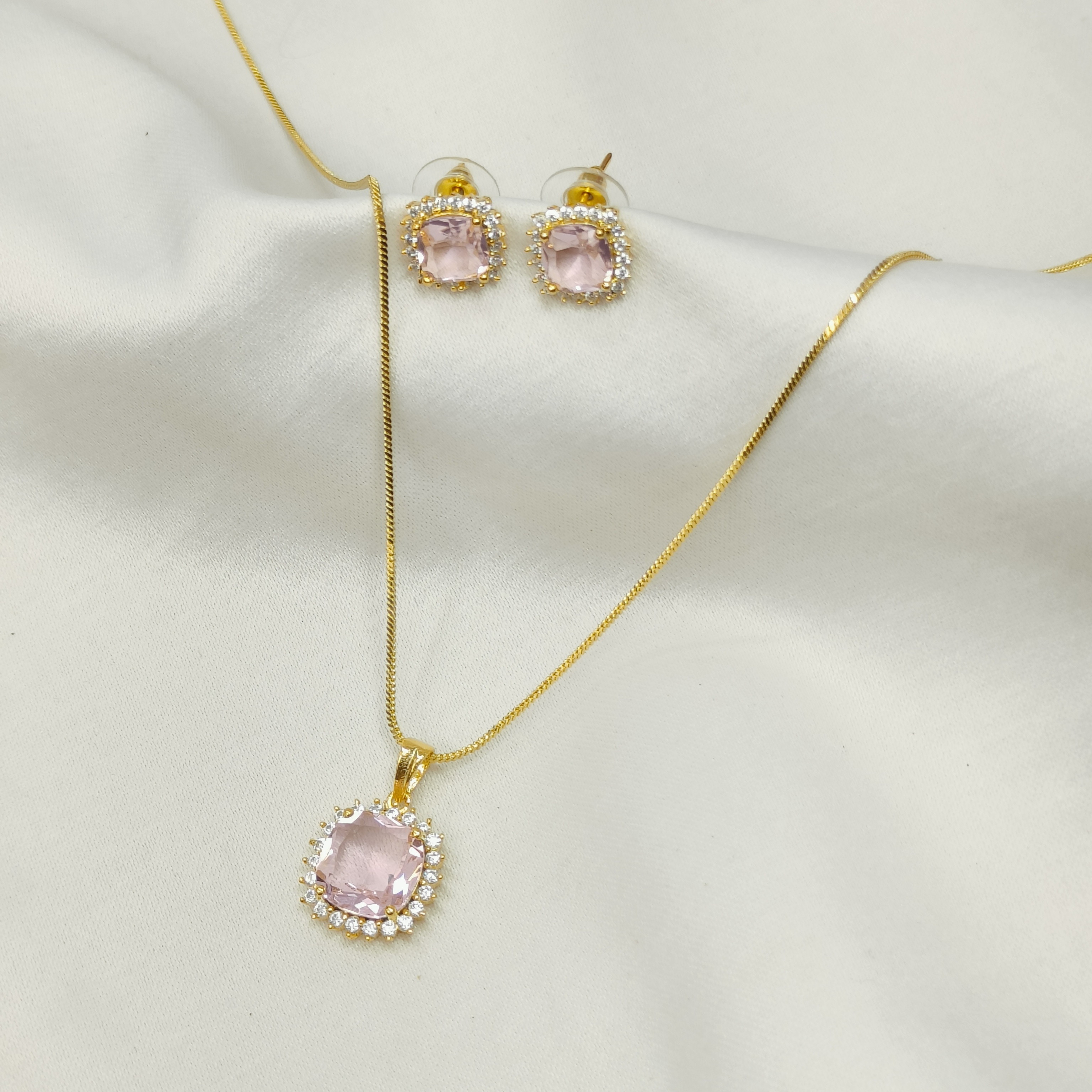 The Ranisaa Baby Pink Golden Pendant Set