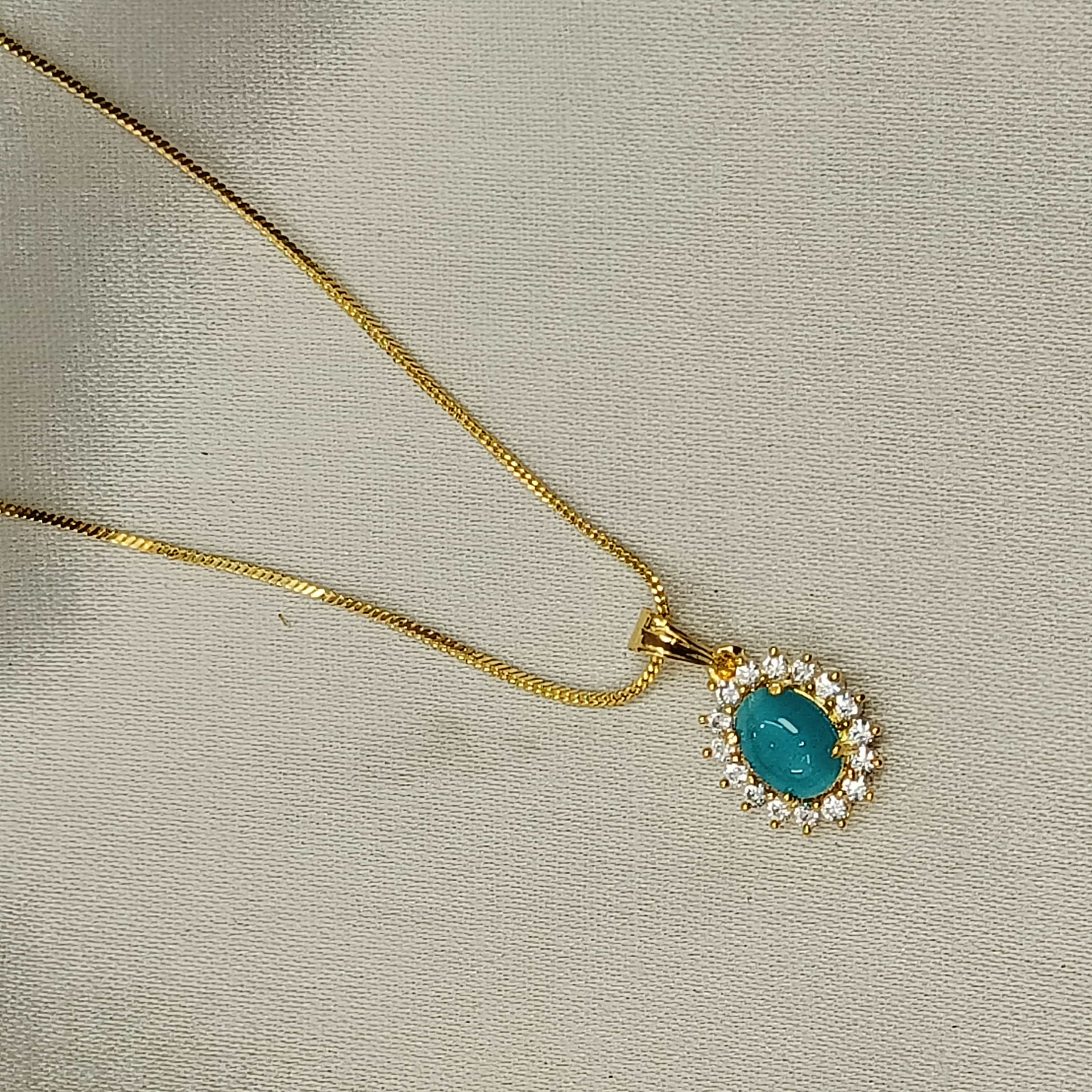 Aarohi Teal Halo Pendant Set