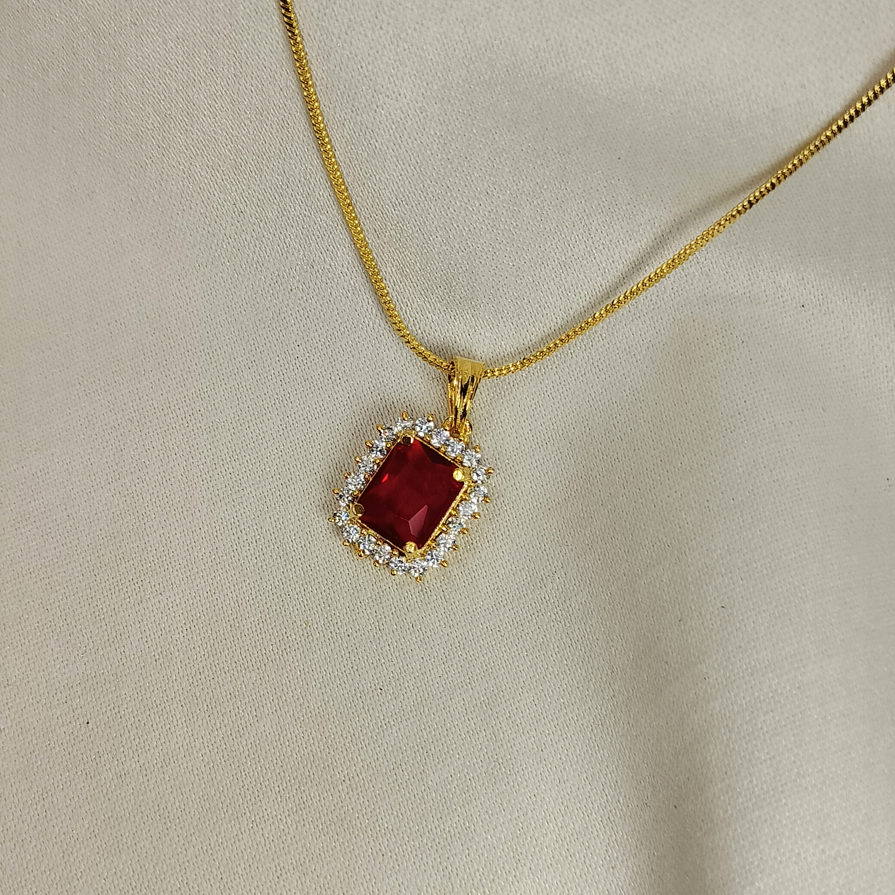 Meher Ruby Halo Pendant Set