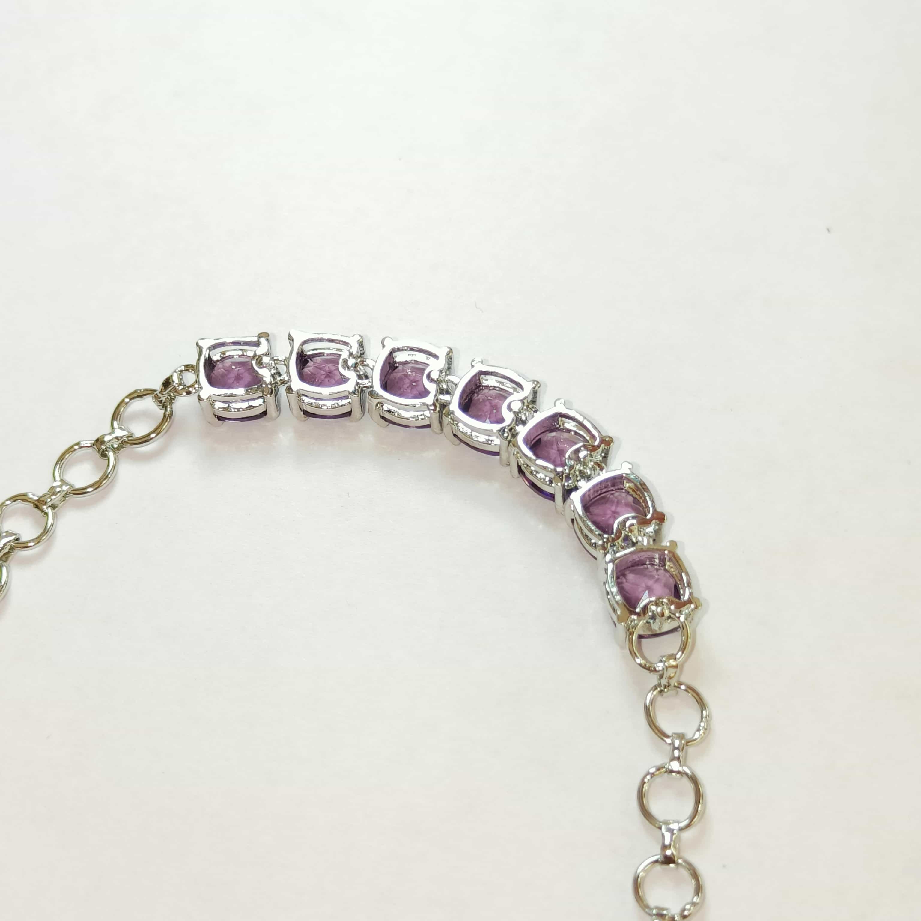 Nimoraa Purple Cushion Royalty Bracelet – Silver Plated