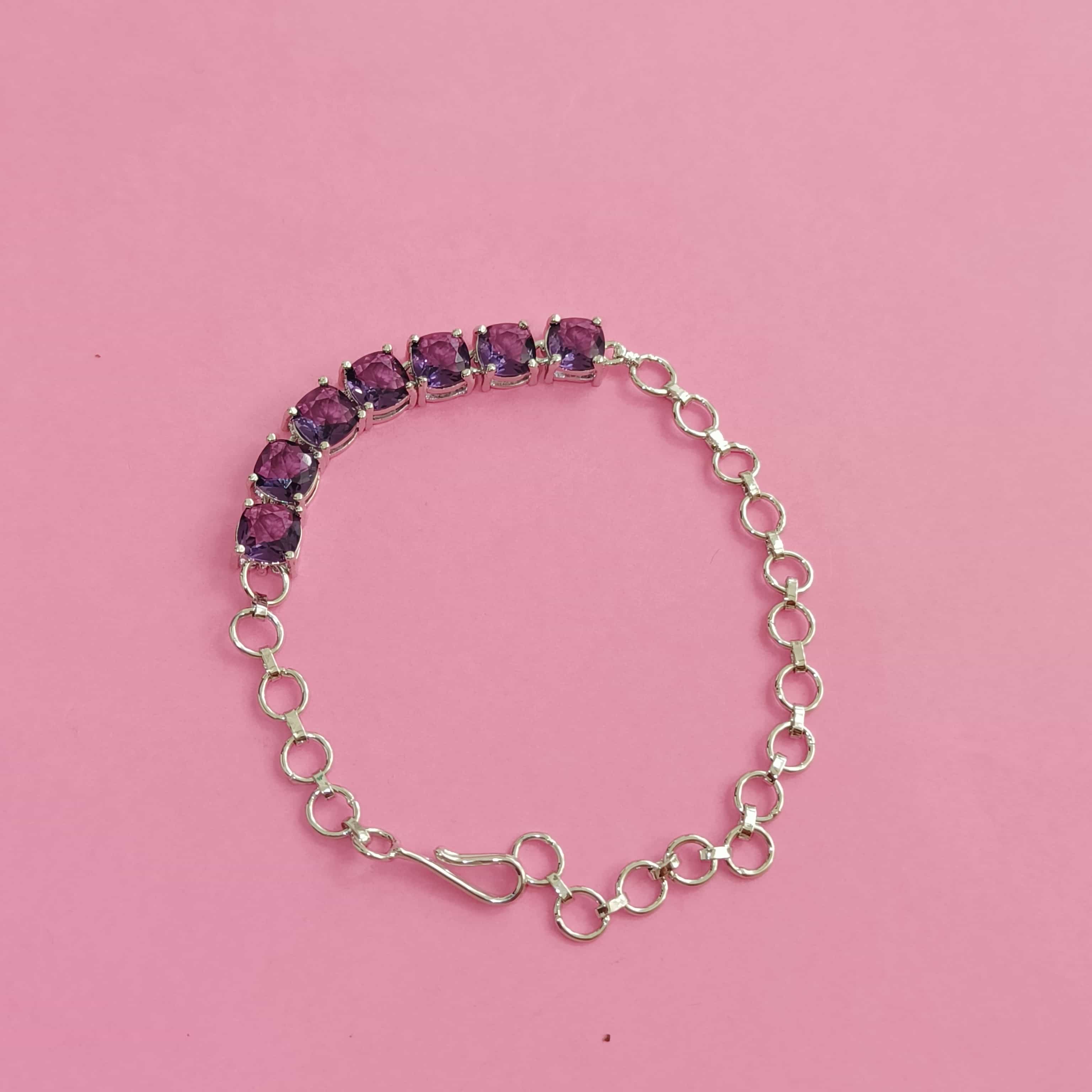 Nimoraa Purple Cushion Royalty Bracelet – Silver Plated