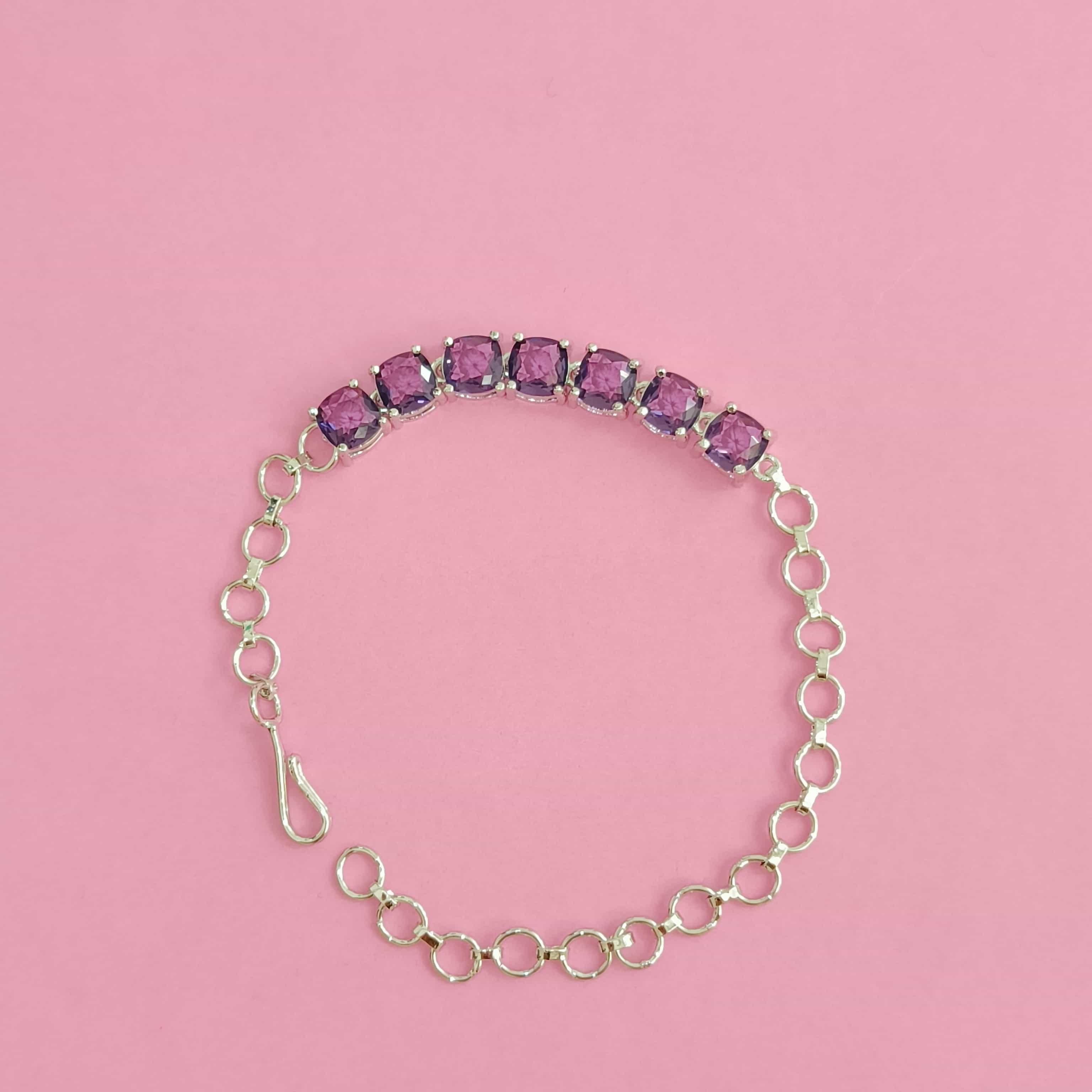Nimoraa Purple Cushion Royalty Bracelet – Silver Plated