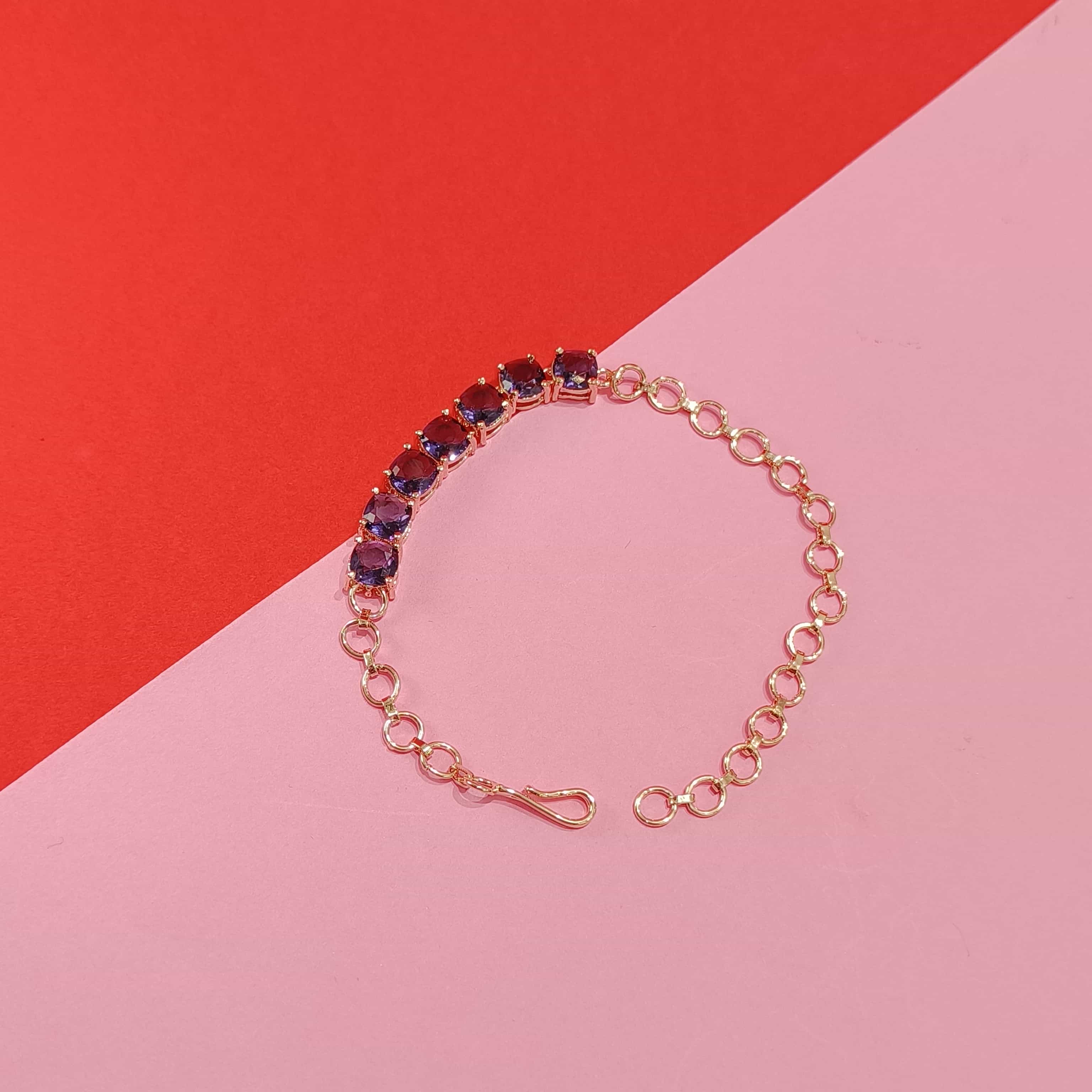 Nimoraa Purple Cushion Glow Bracelet – Rosegold Plated