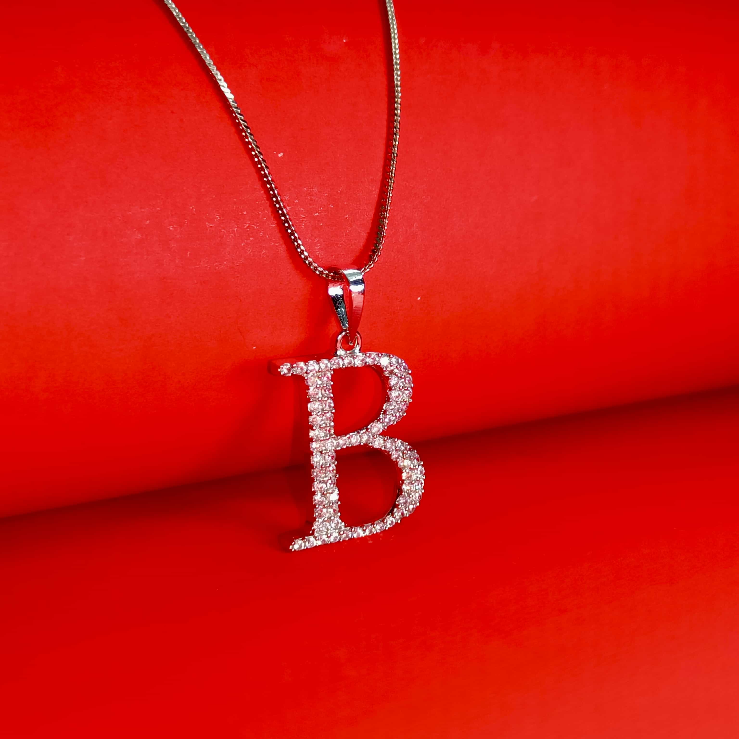 Nimoraa B Initial Silver Pendant Chain