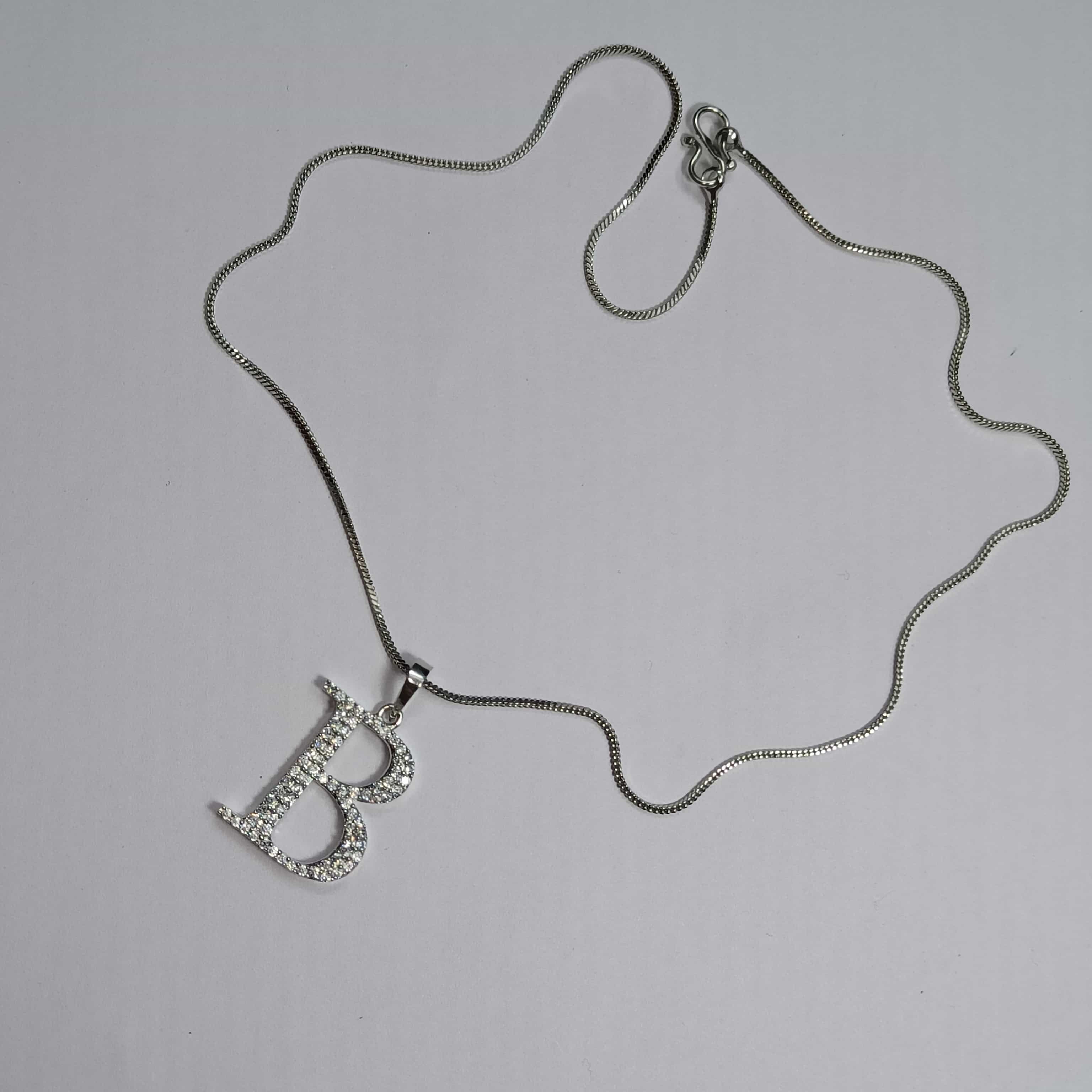 Nimoraa B Initial Silver Pendant Chain