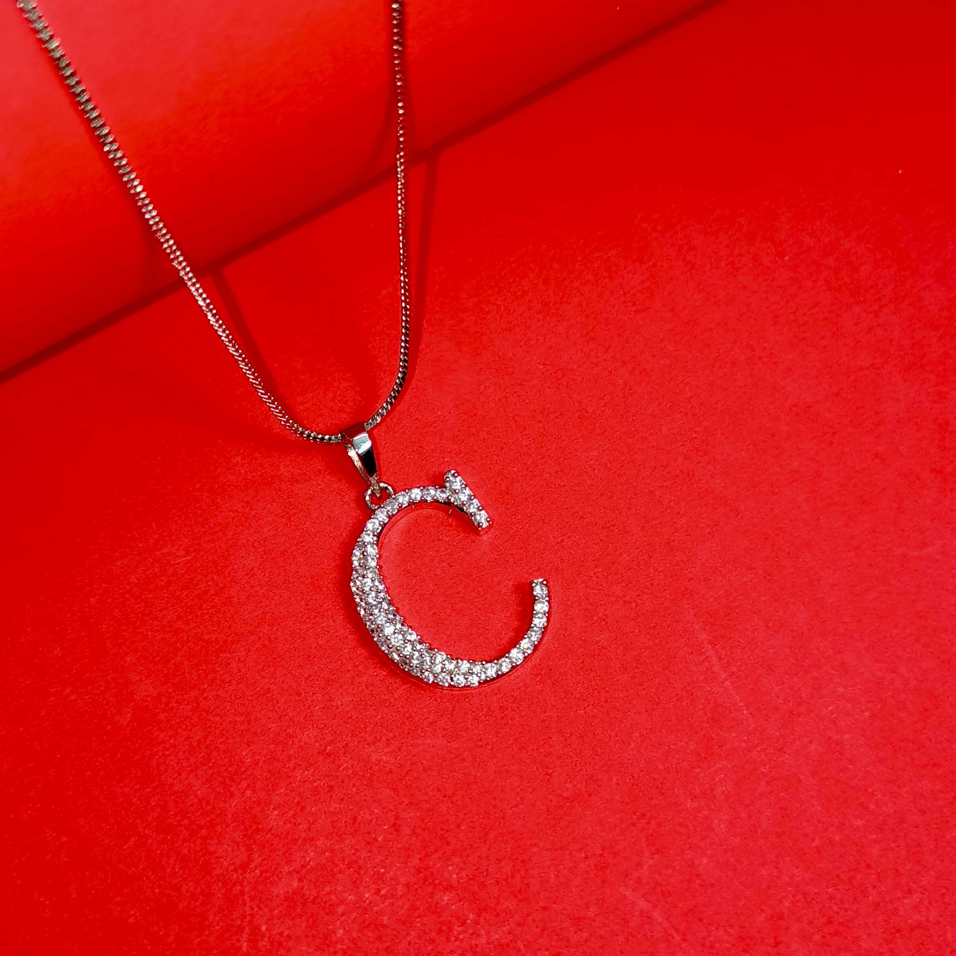 Nimoraa C Initial Silver Pendant Chain