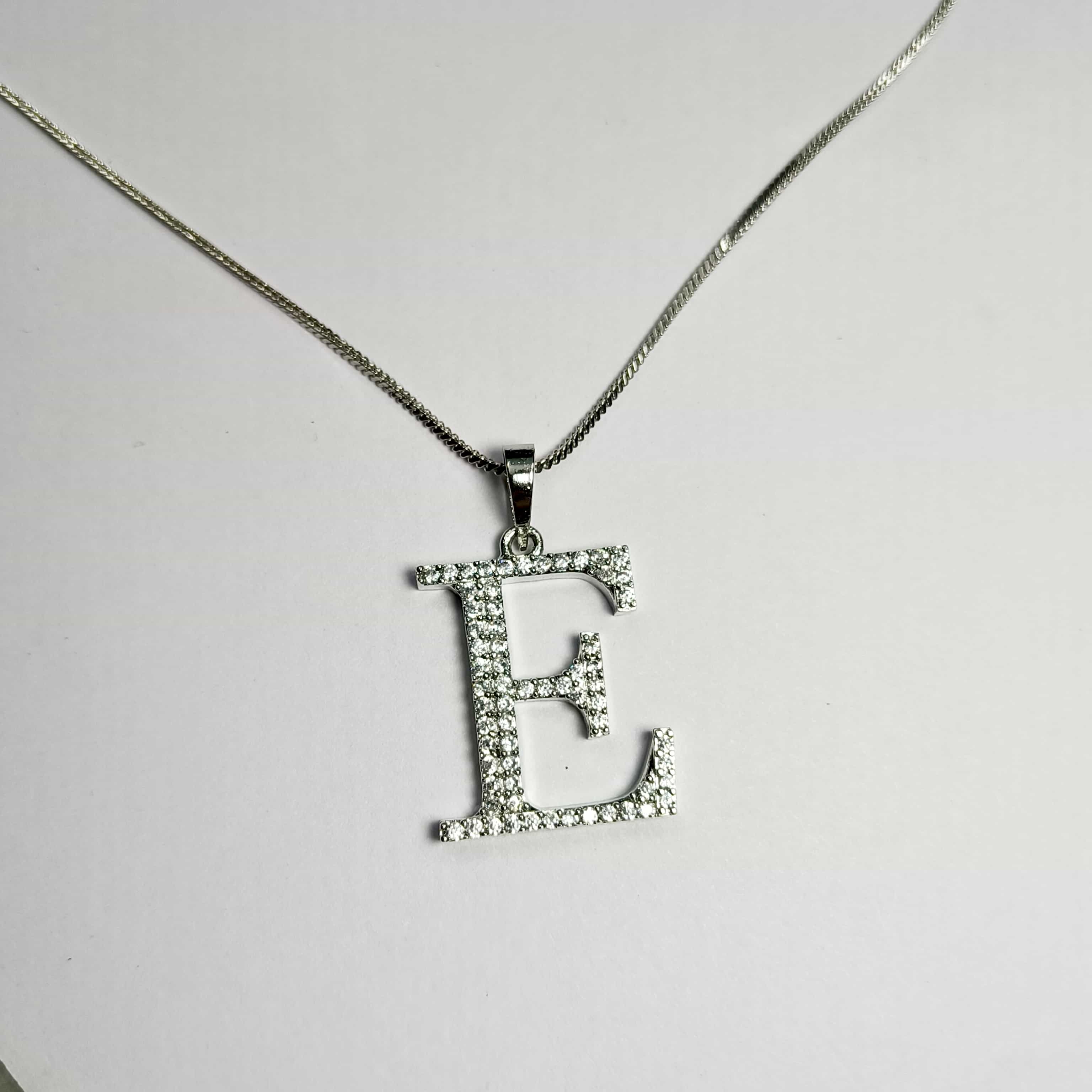 Nimoraa E Initial Silver Pendant Chain