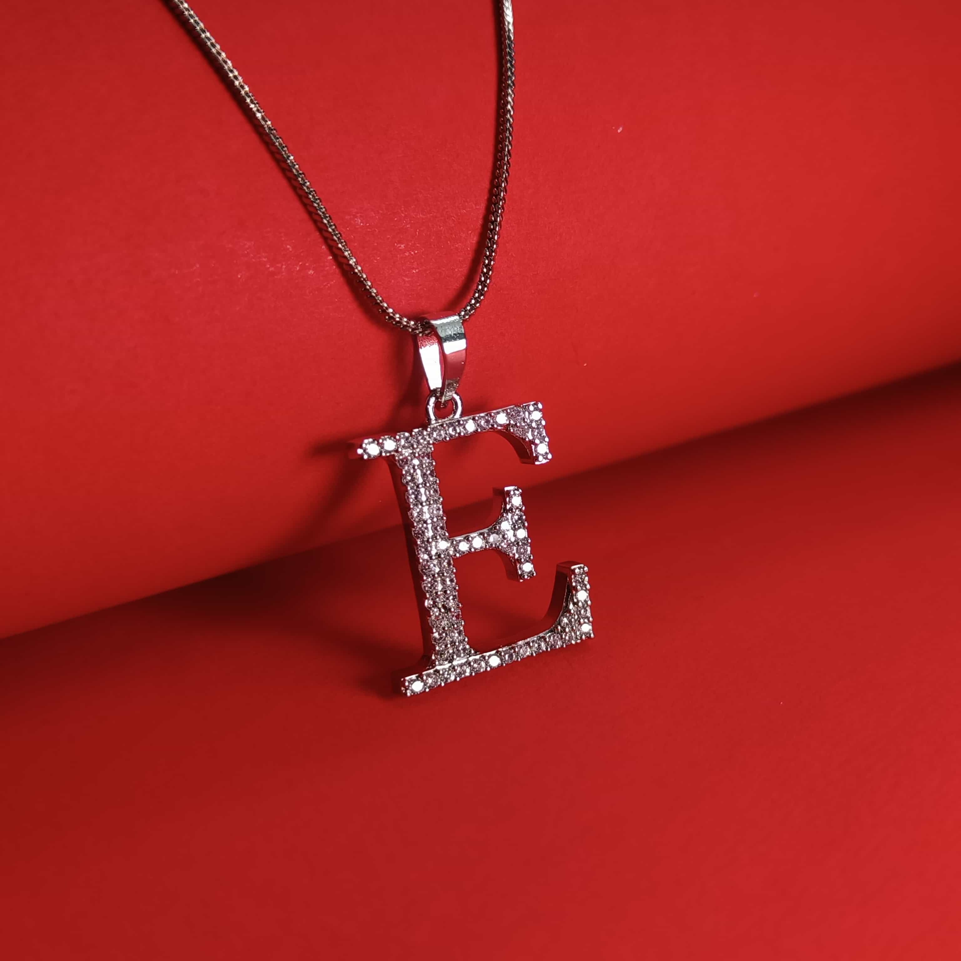 Nimoraa E Initial Silver Pendant Chain