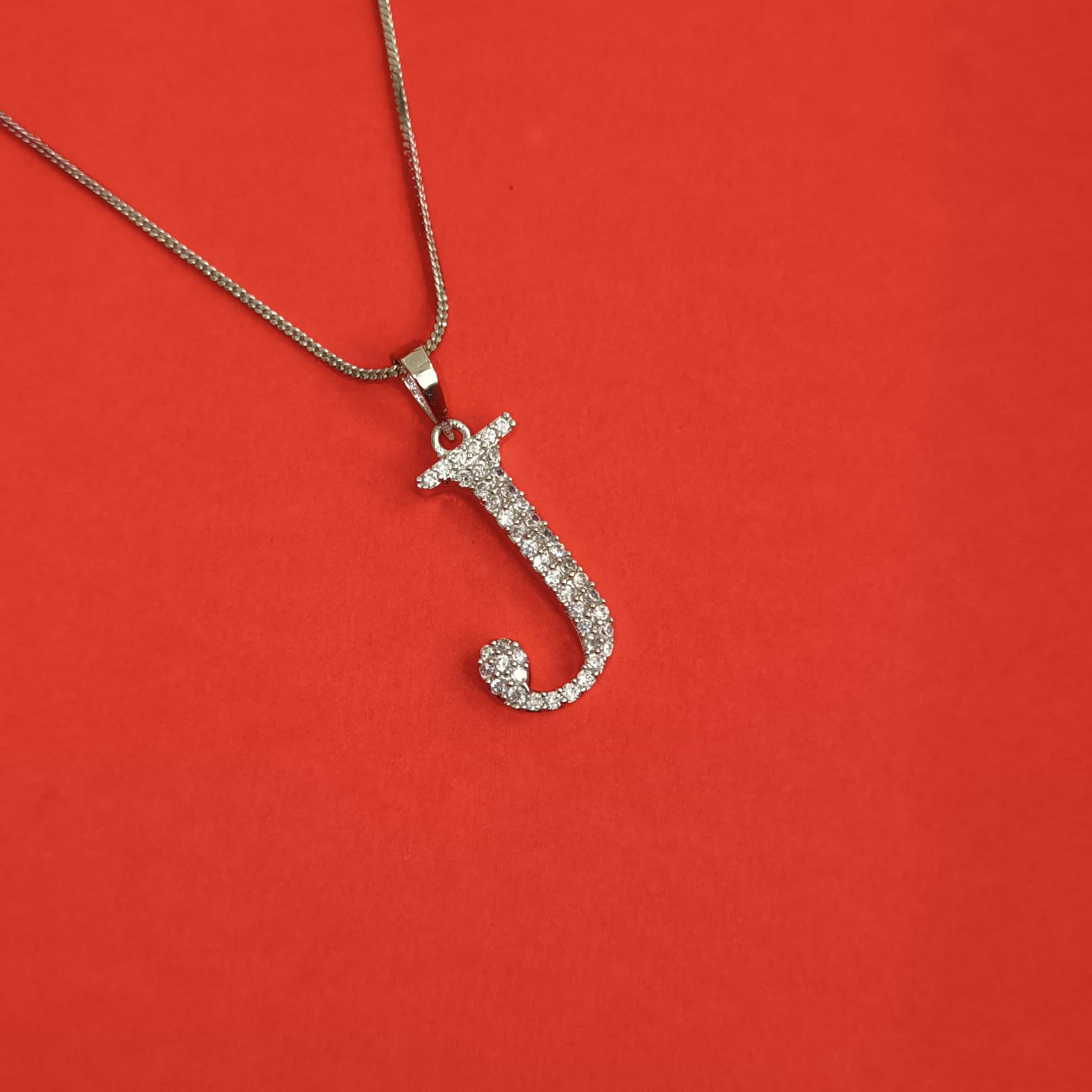 Nimoraa J Initial Silver Pendant Chain