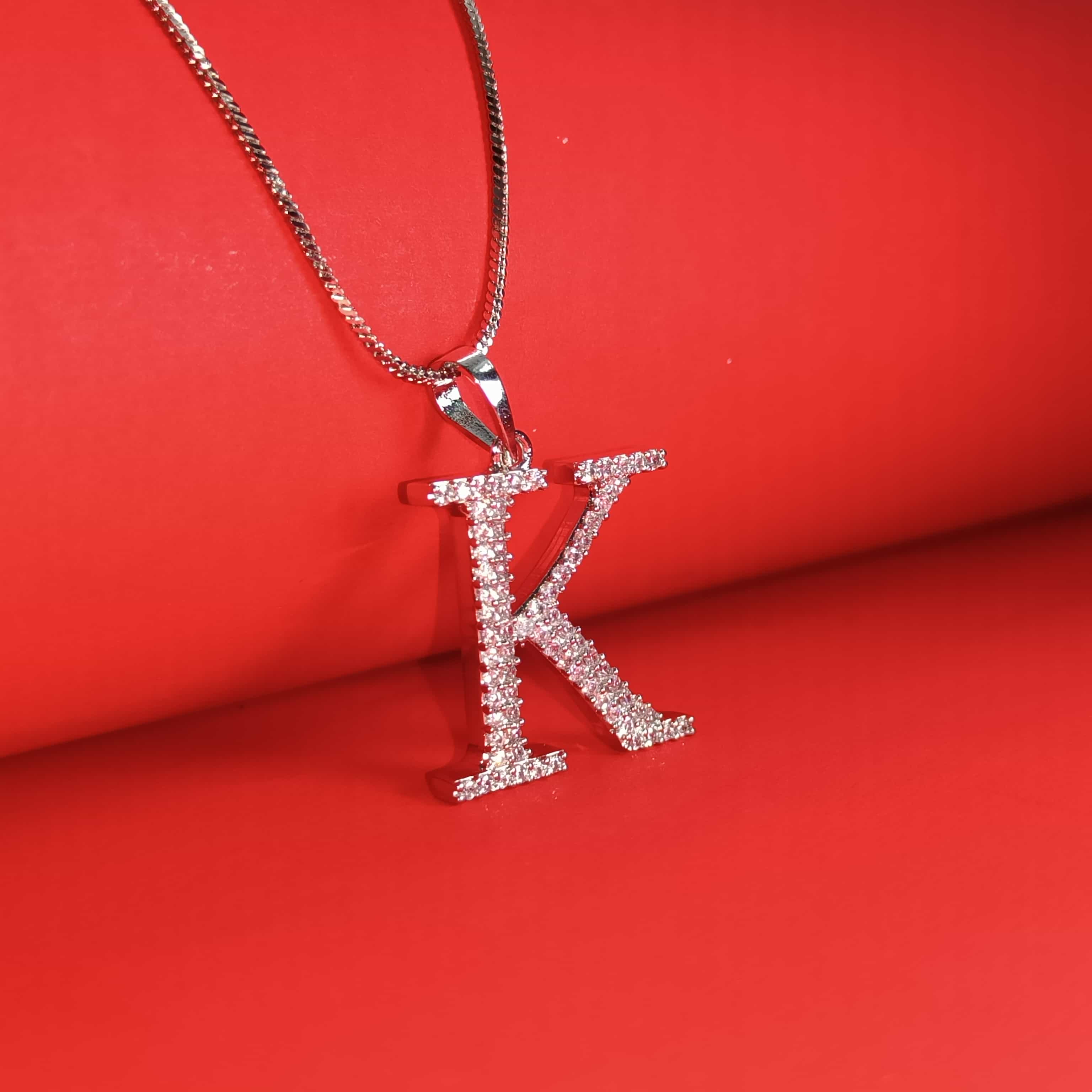 Nimoraa K Initial Silver Pendant Chain