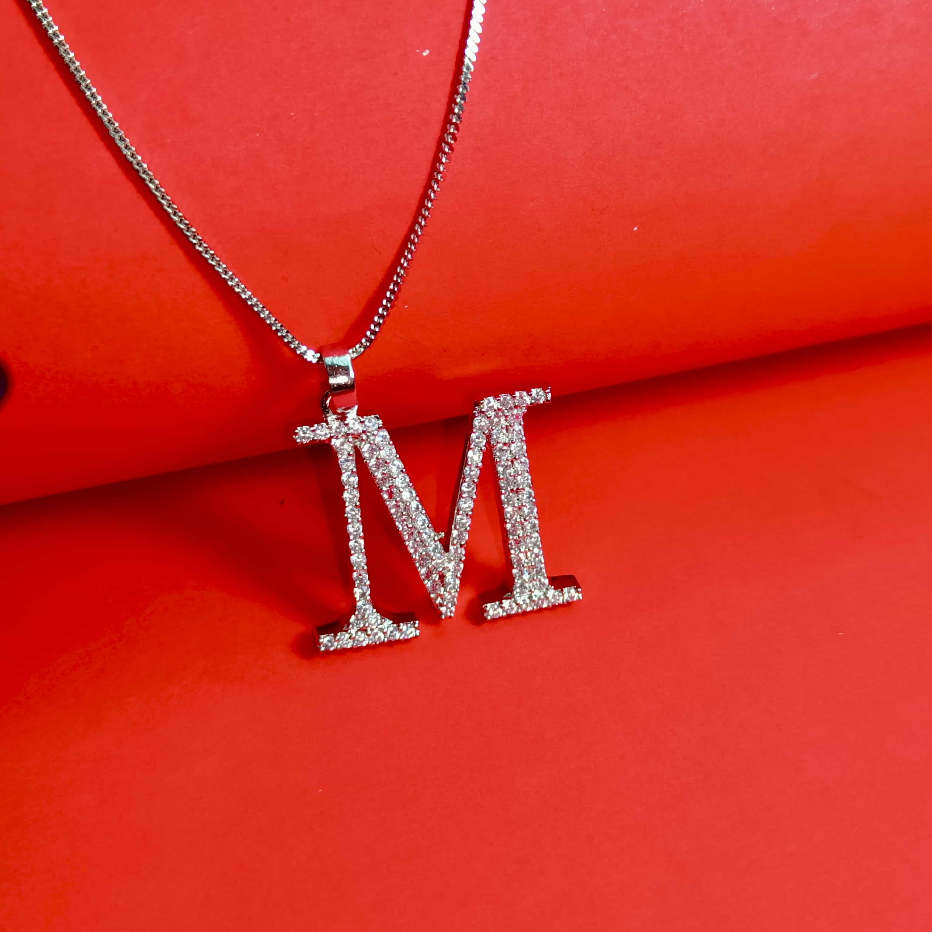 Nimoraa M Initial Silver Pendant Chain