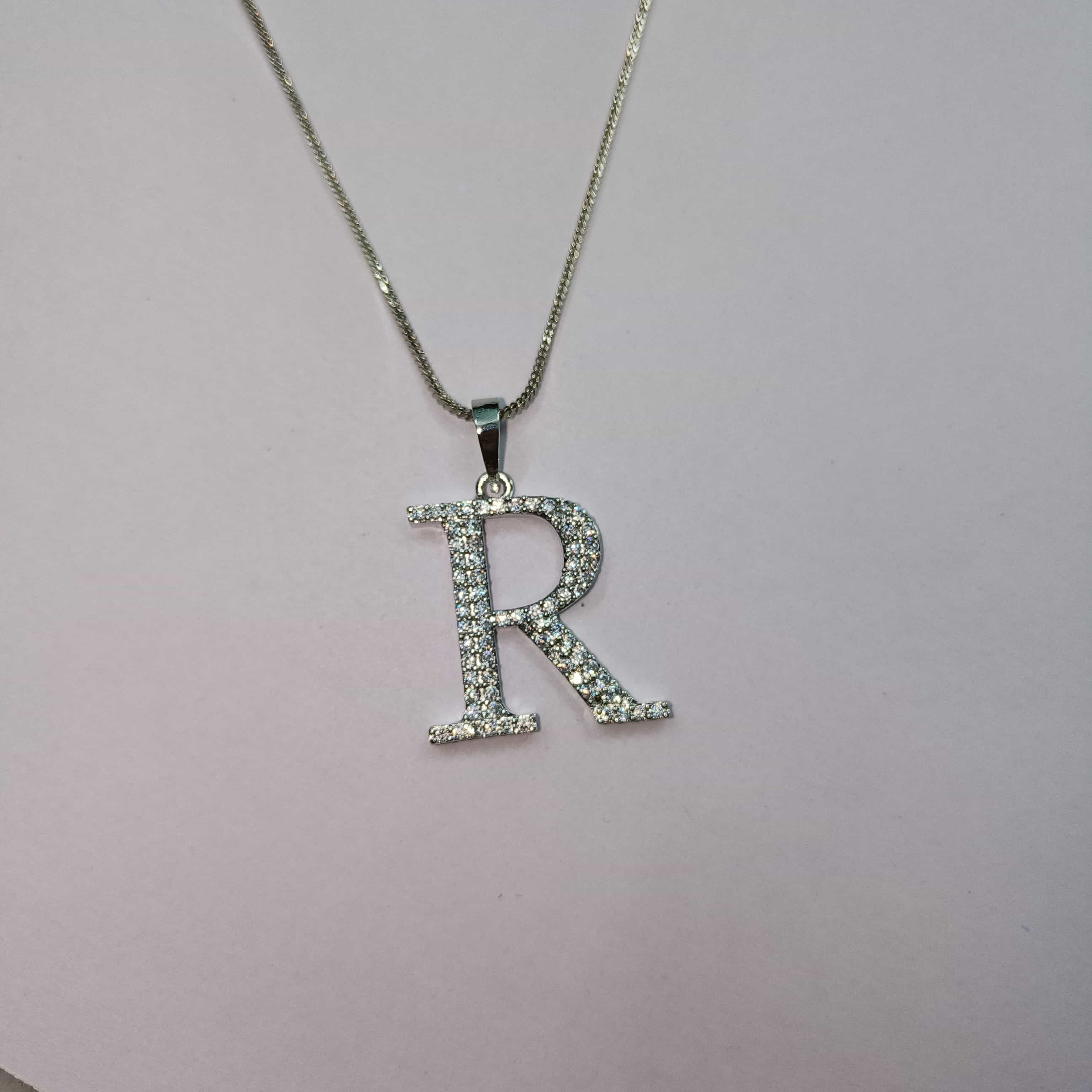 Nimoraa R Initial Silver Pendant Chain