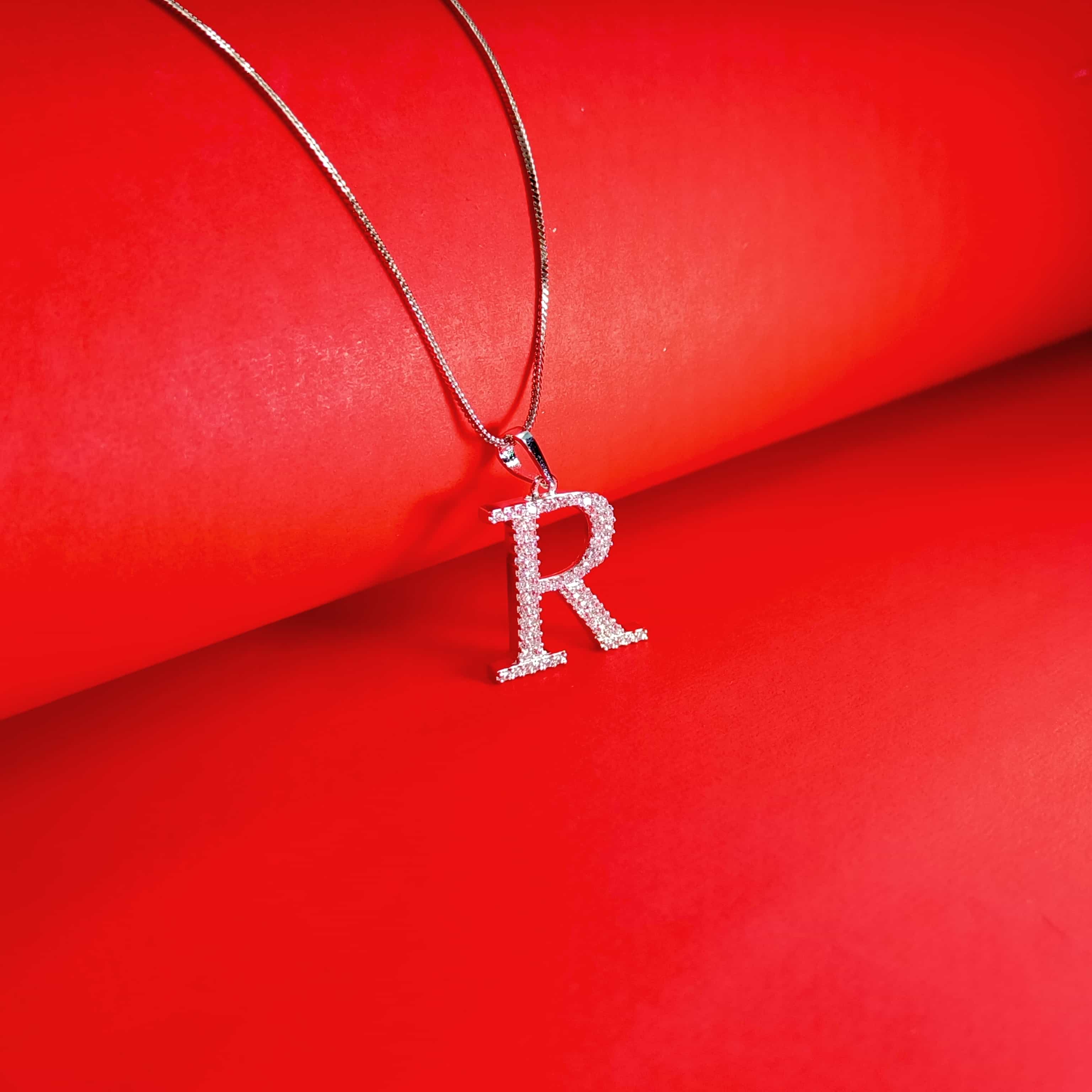 Nimoraa R Initial Silver Pendant Chain