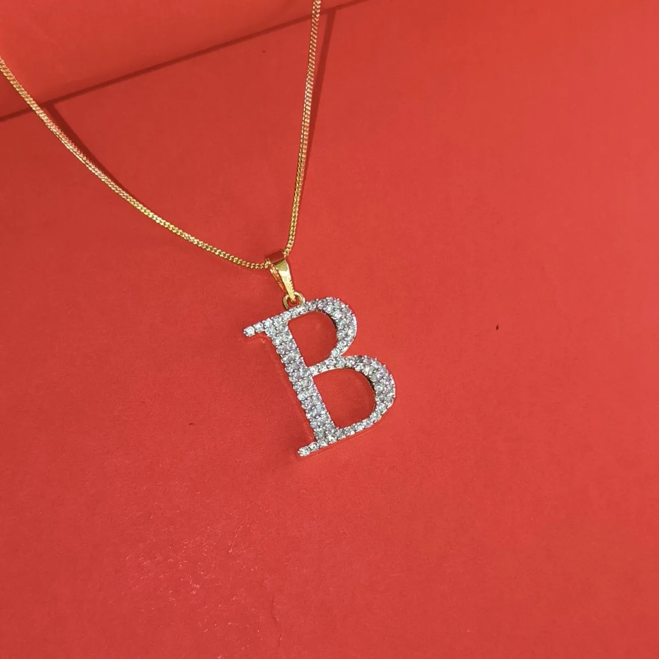 Nimoraa B Initial Gold Plated Pendant Chain