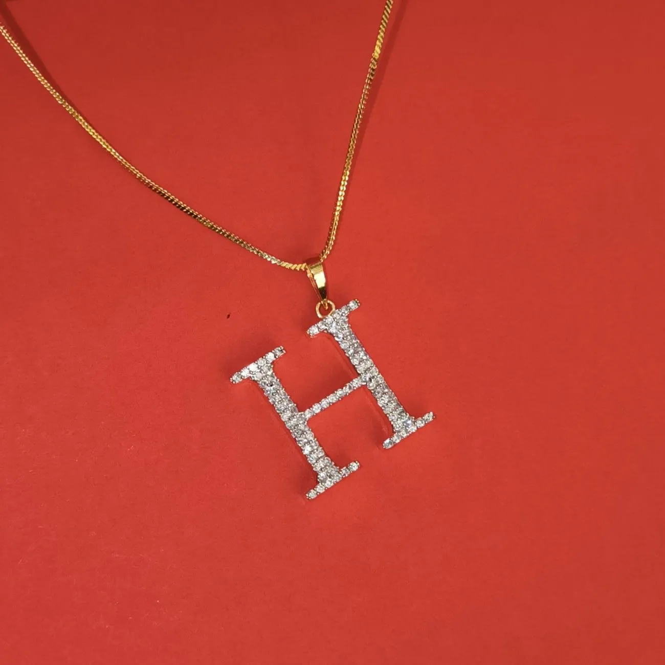 Nimoraa H Initial Gold Plated Pendant Chain