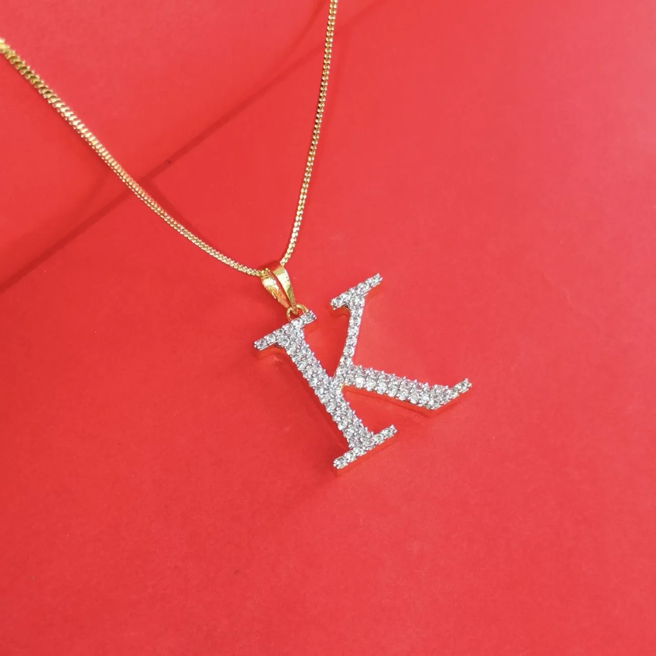 Nimoraa K Initial Gold Plated Pendant Chain