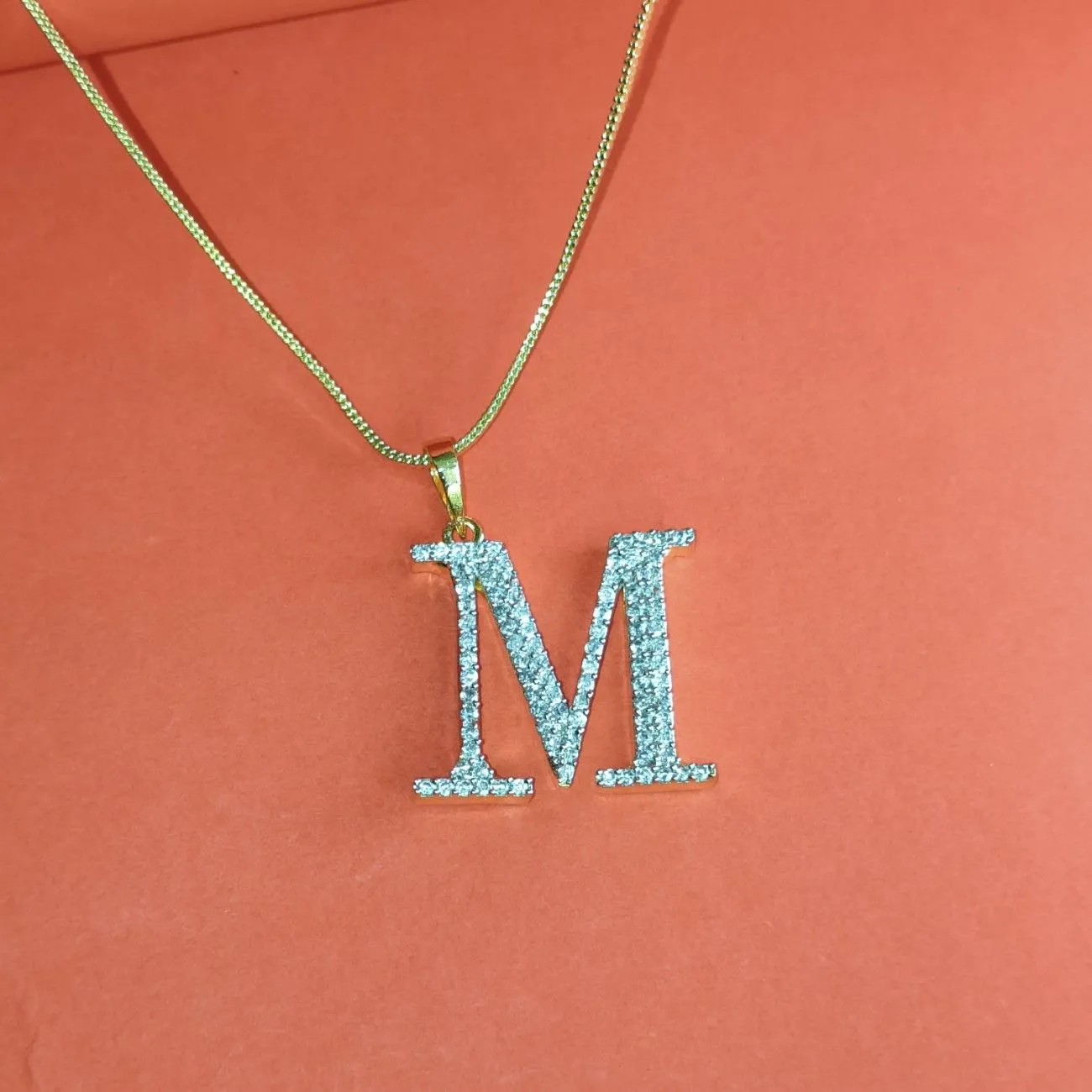 Nimoraa M Initial Gold Plated Pendant Chain