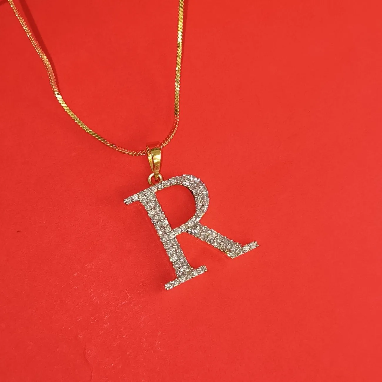 Nimoraa R Initial Gold Plated Pendant Chain