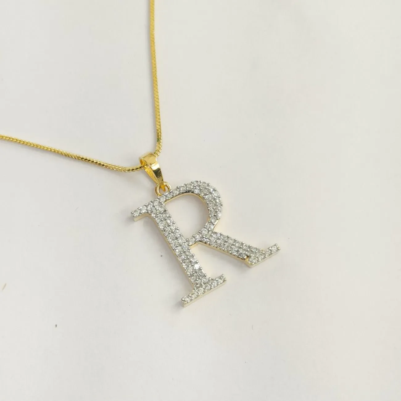 Nimoraa R Initial Gold Plated Pendant Chain