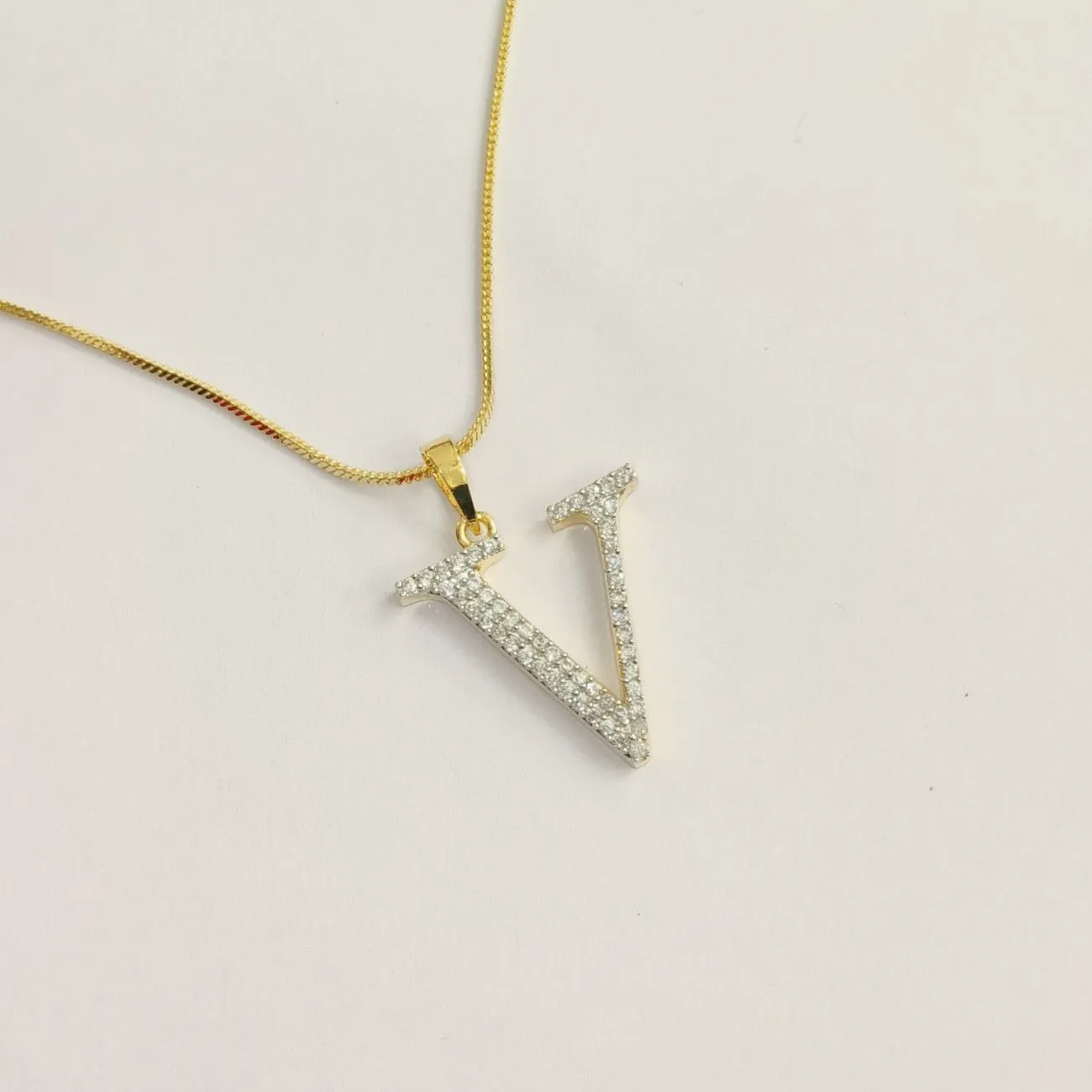 Nimoraa V Initial Gold Plated Pendant Chain