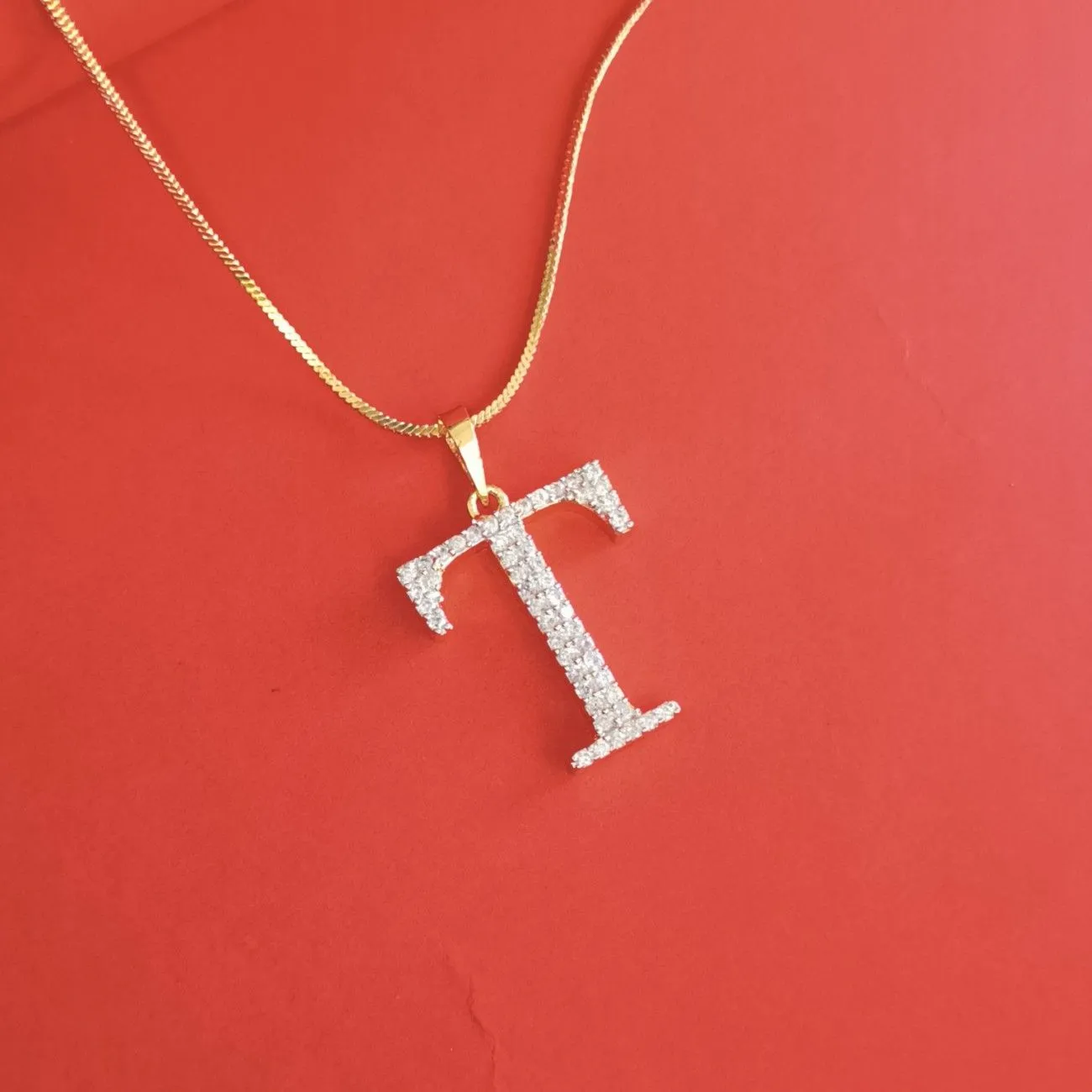 Nimoraa T Initial Gold Plated Pendant Chain