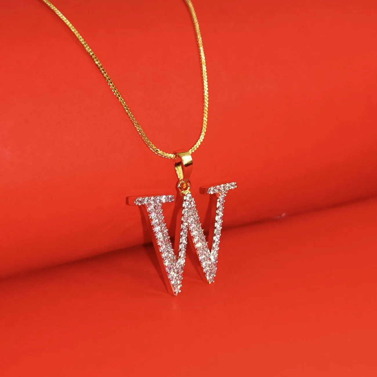 Nimoraa W Initial Gold Plated Pendant Chain