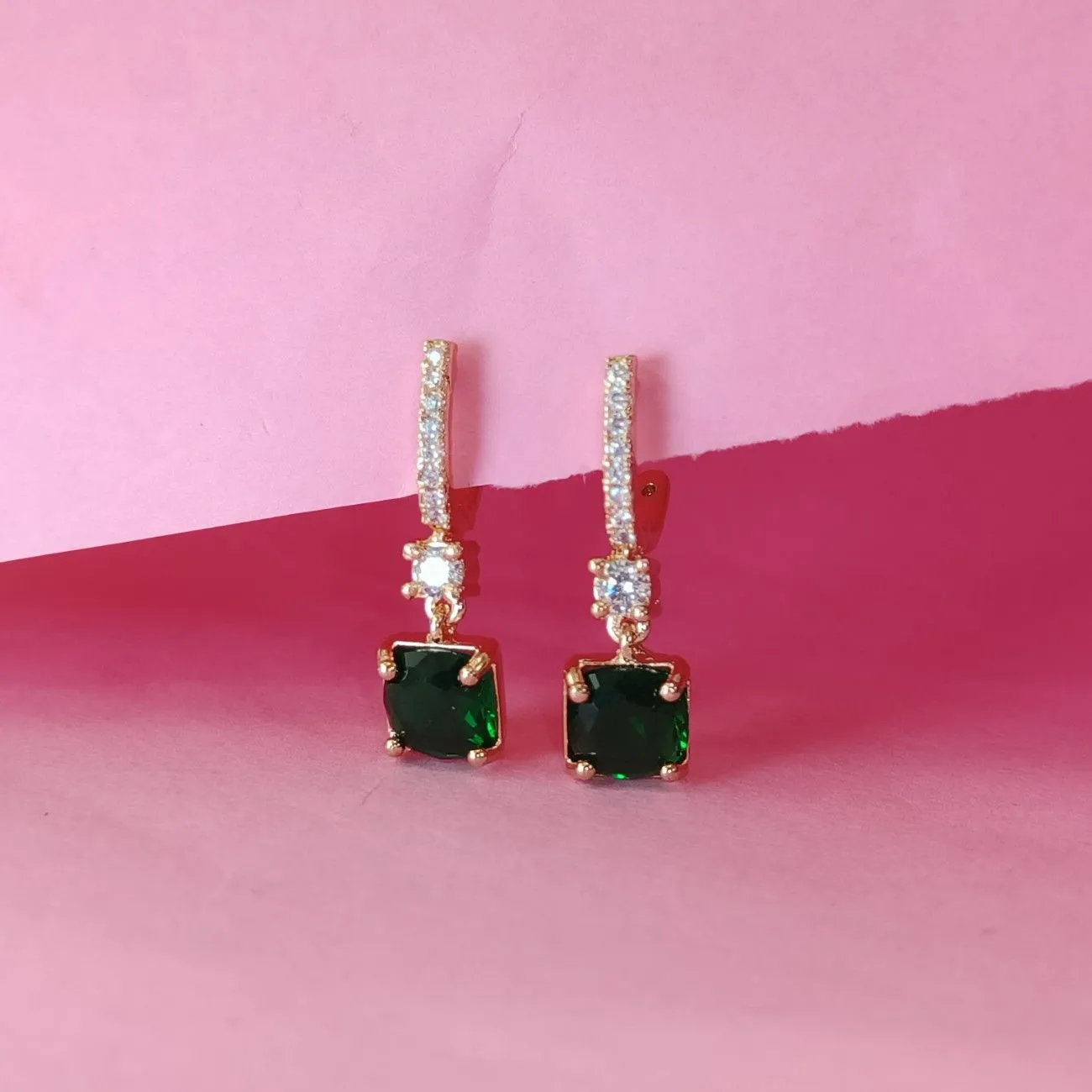 Nimoraa Rosegold luxe green Drop Earrings
