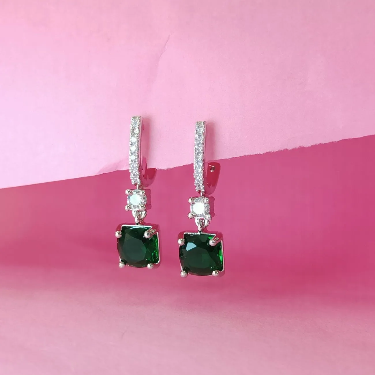 Nimoraa Silver luxe Green Drop Earrings
