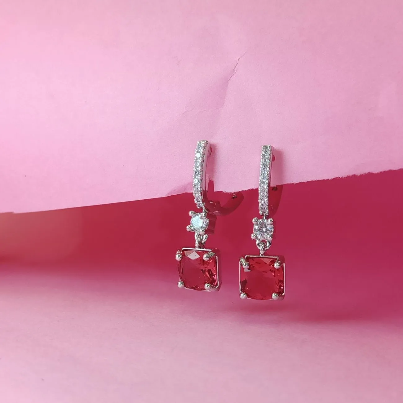 Nimoraa Silver luxe Red Drop Earrings