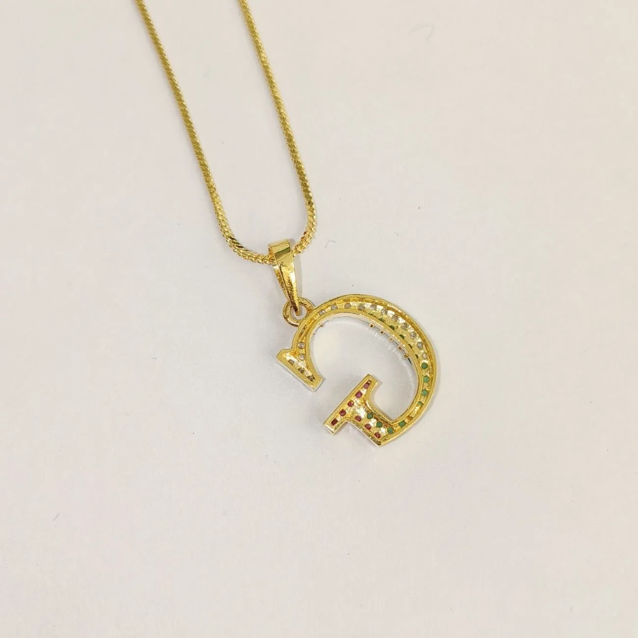 Nimoraa G Initial Gold Plated Pendant Chain with Red & Green Stones
