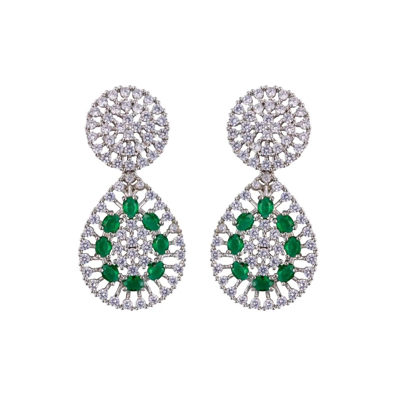 Green Dazzling  Round and pear AD Drop earrings