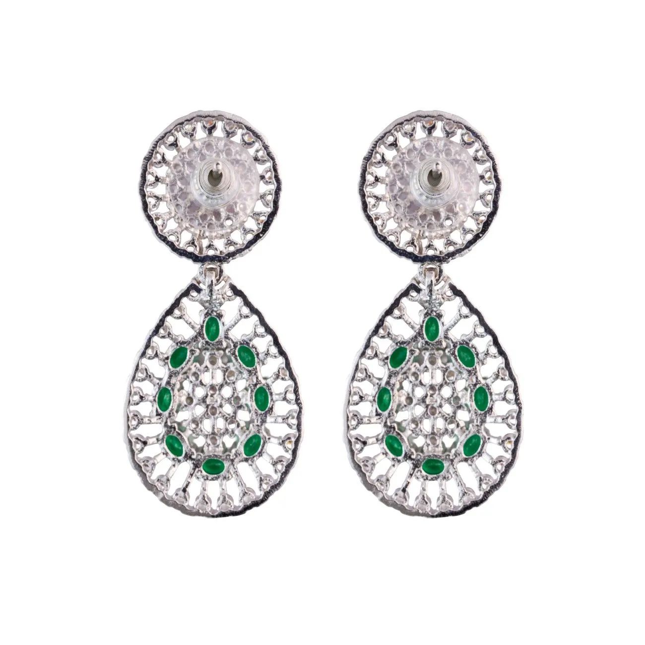 Green Dazzling  Round and pear AD Drop earrings
